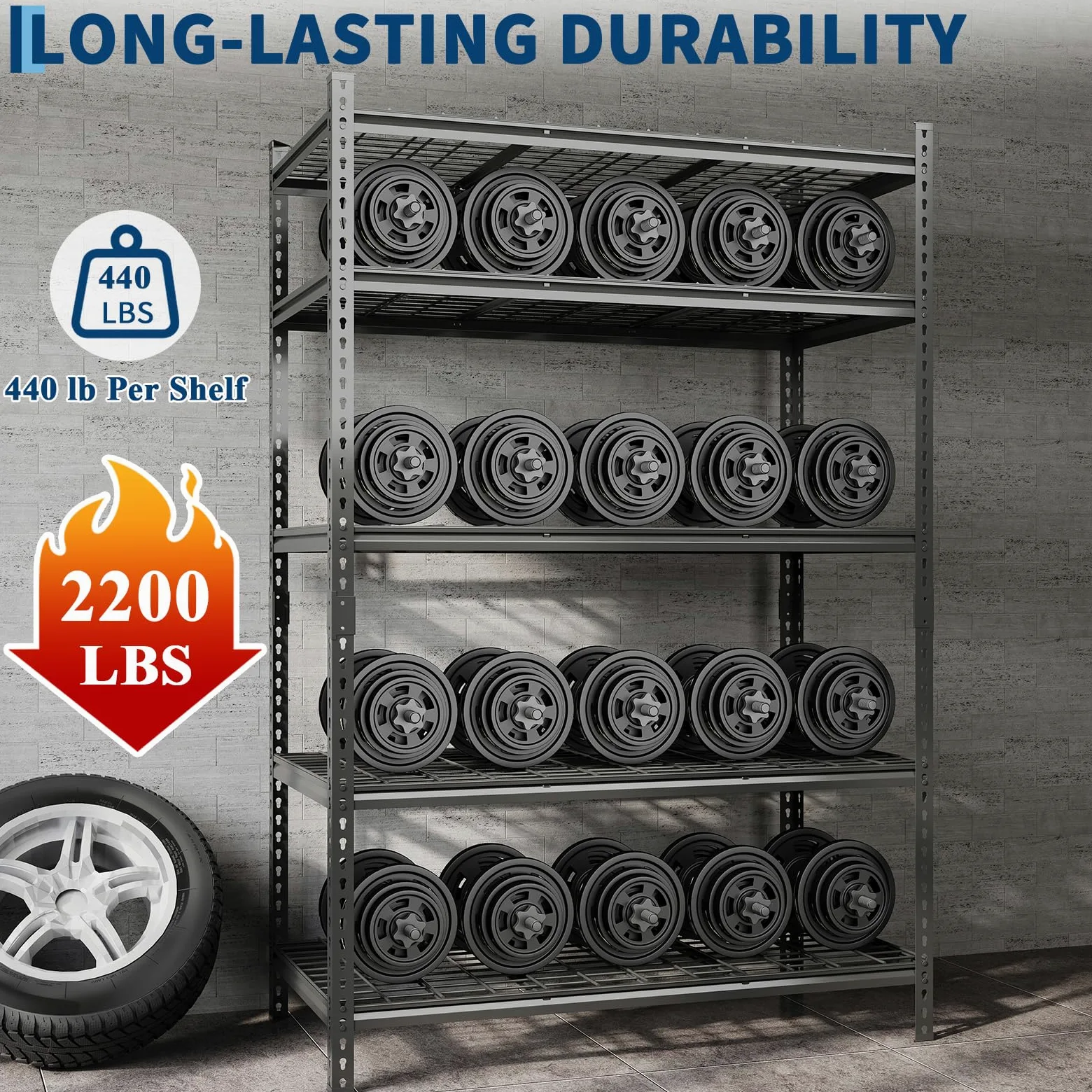 Scaffalatura per garage, 997,9 kg, regolabile, in metallo, resistente, a 5 ripiani, per garage, cucina, dispensa, magazzino, cantina, 91,4 x 40,6 x 182,9 cm (larghezza x profondità x altezza