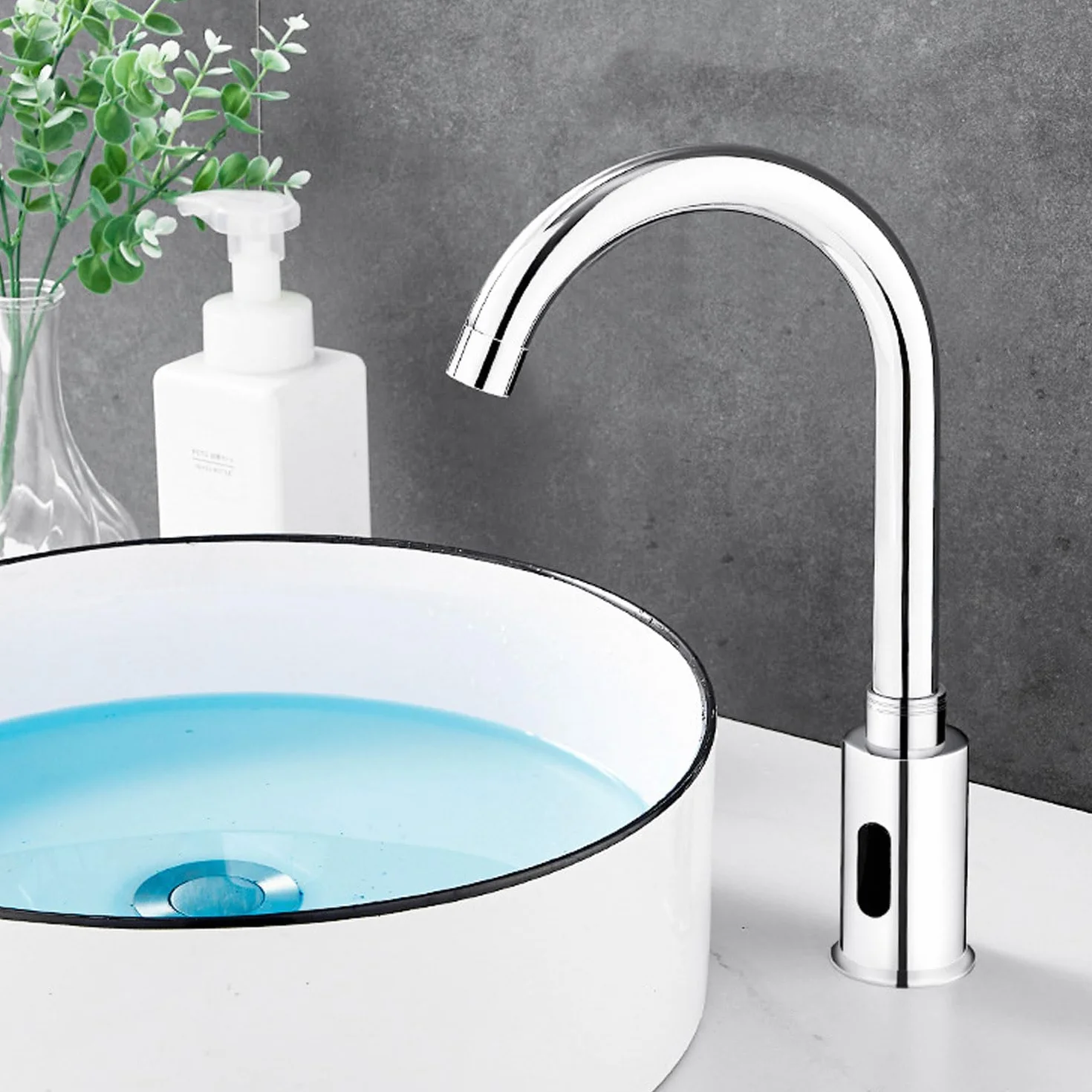 Rubinetto Con Sensore A Infrarossi Automatico Bagno Lavabo Alto 32 Cm Senza Contatto Batteria Ottone Antibatterico Resistente Corrosione Miscelatore