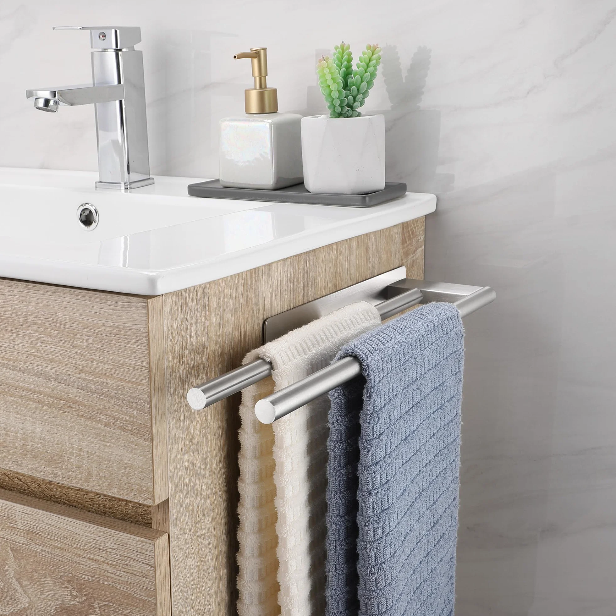 Porta Asciugamani Bagno Adesivo Doppio in Acciaio Inox Argento