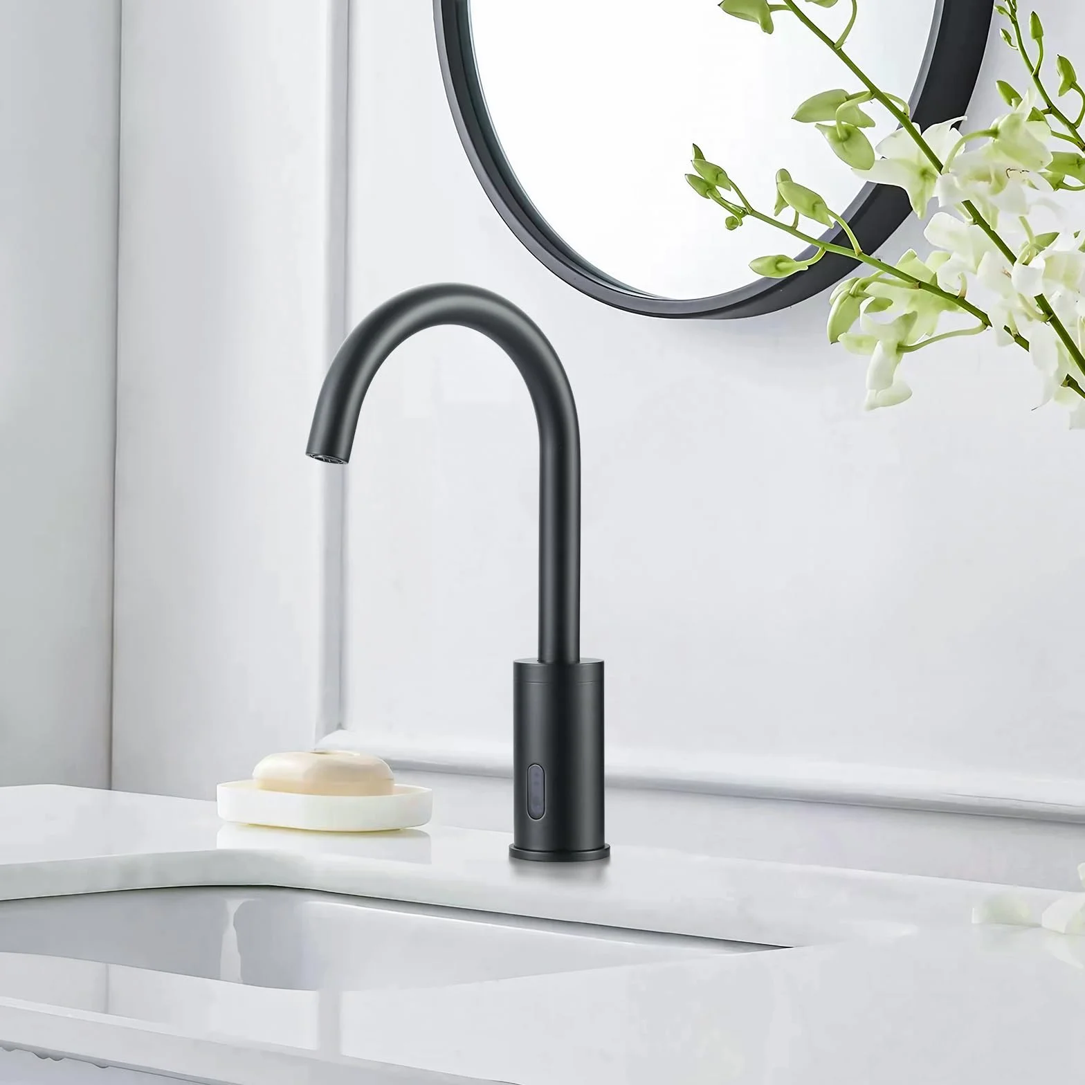 Rubinetto bagno automatico con sensore a infrarossi, miscelatore temperatura, nero