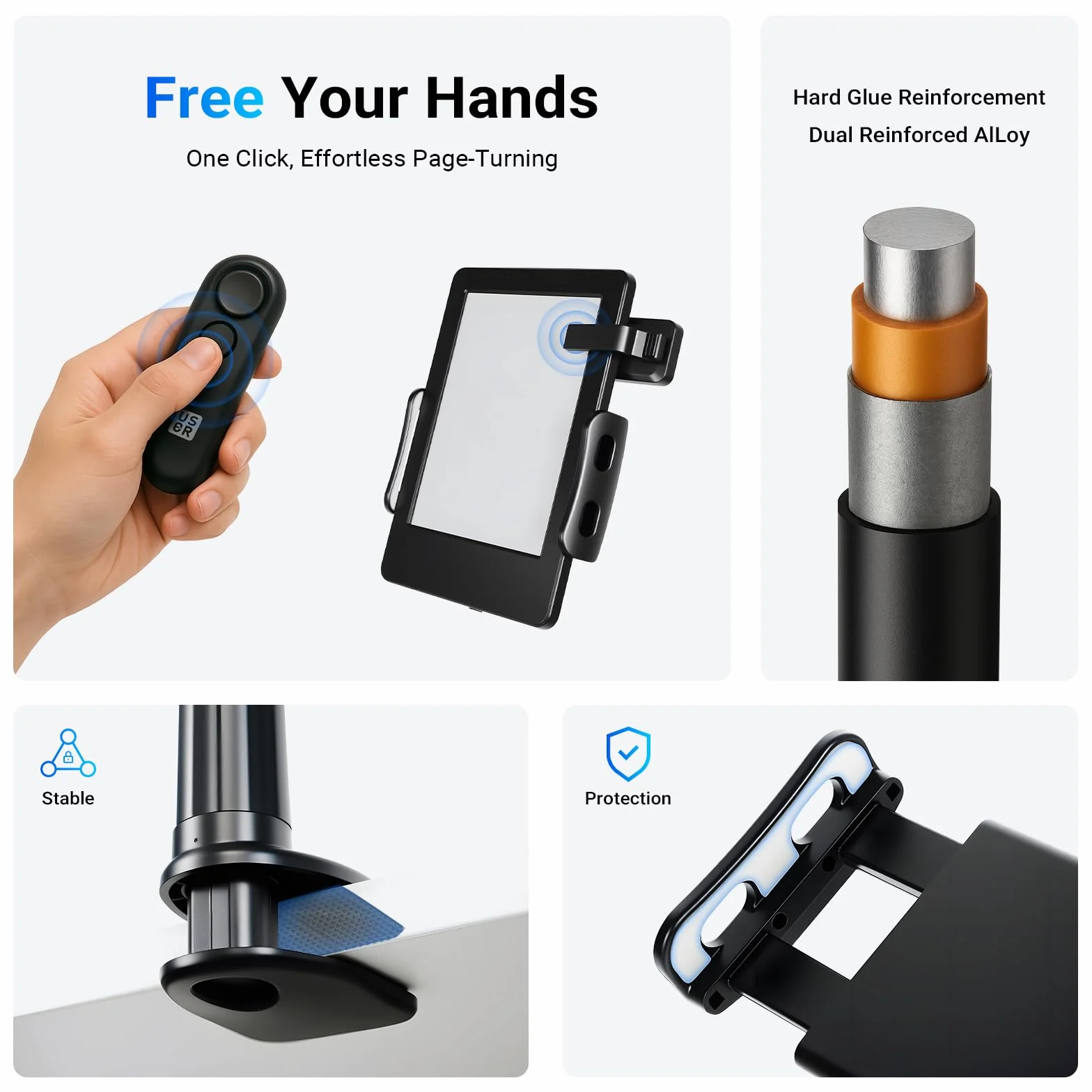 USOR Supporto per tablet a collo d'oca con telecomando per Kindle, supporto regolabile per leggere Kindle a letto, regali per gli appassionati di lettura