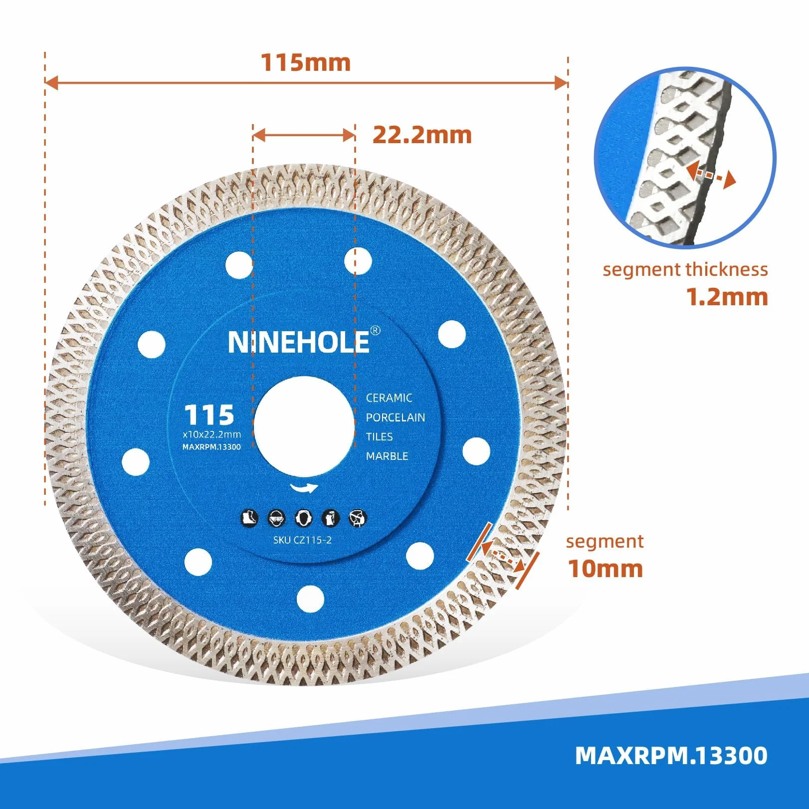 Set di 2 Disco da Taglio Diamantato 115 mm per Piastrelle Gres Porcellanato Marmo Ceramica