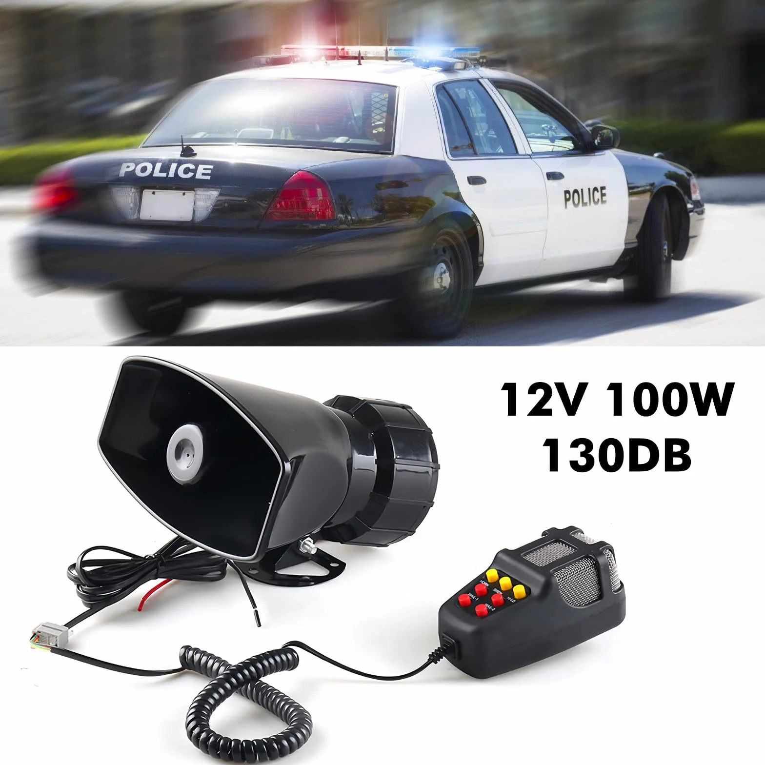 Sirena Autos,12V 100W Sirena Senzas Fili,Audio Autos Sirena,Sirena Per Auto Con 7 Toni,7 Tono Sound Car Sirena,Altoparlante Per Sirena Per Auto,Moto,Camion,Barca