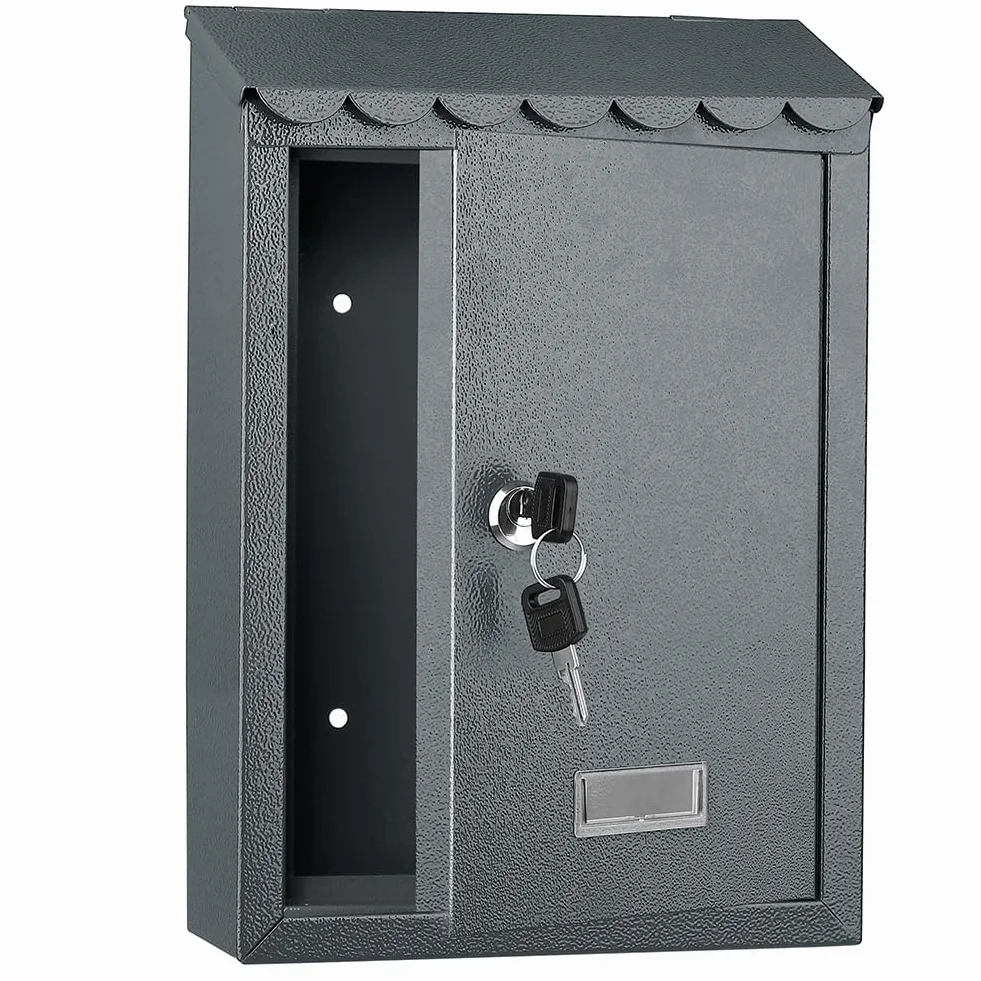 Cassetta Postale da Parete in Acciaio Inox Buca Lettere Esterno Chiusura a Chiave Grigio