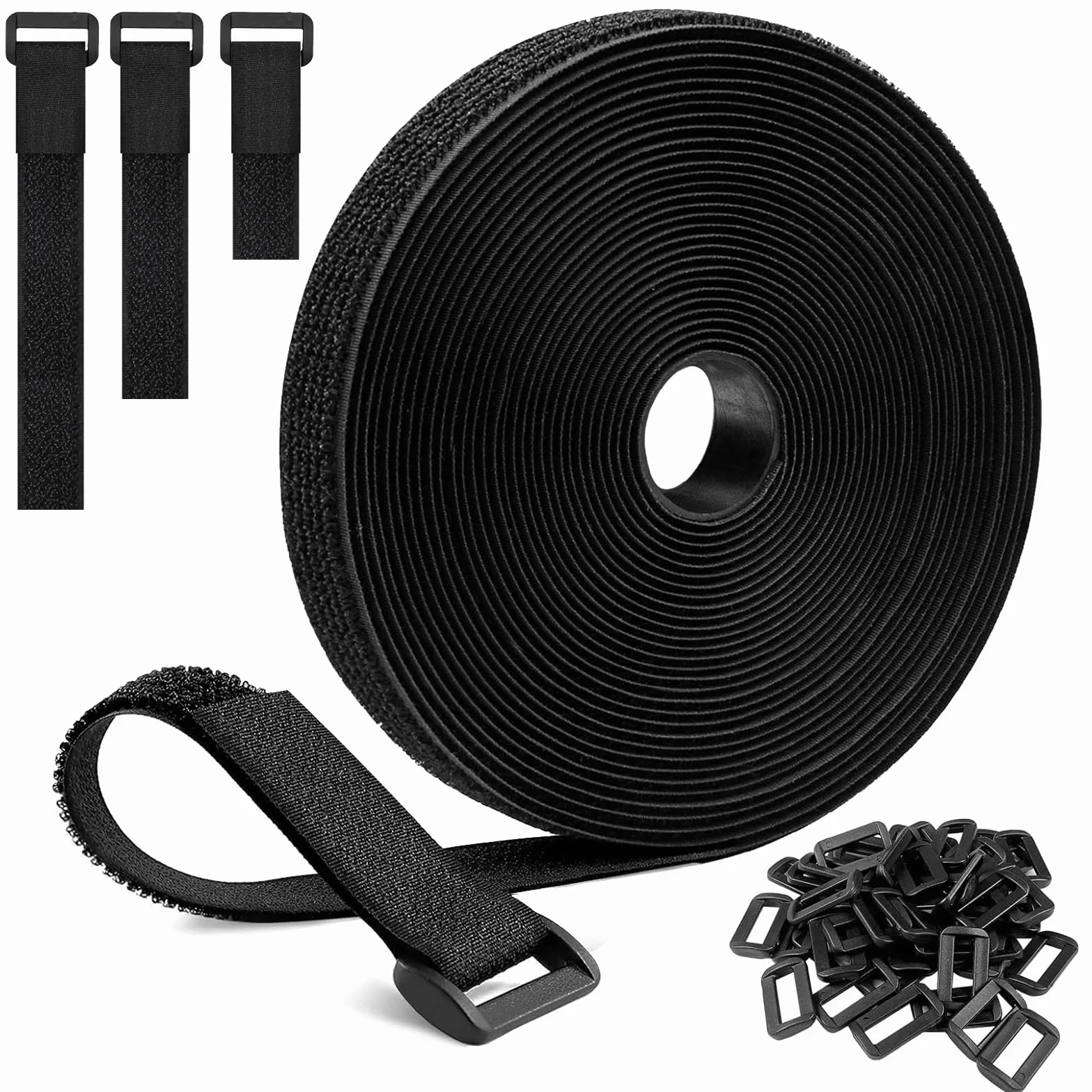 Redamancy 10m x 2cm Fascette Fermacavi Riutilizzabili Nylon Nero con 50 Fibbie