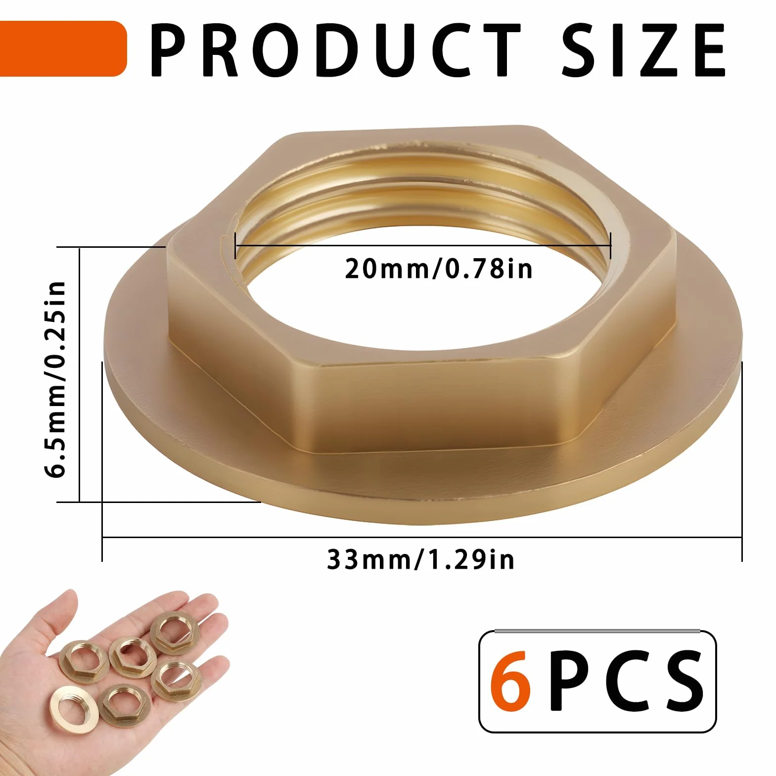 Set di 6 dadi di sicurezza esagonali a flangia in ottone G1/2" per rubinetto