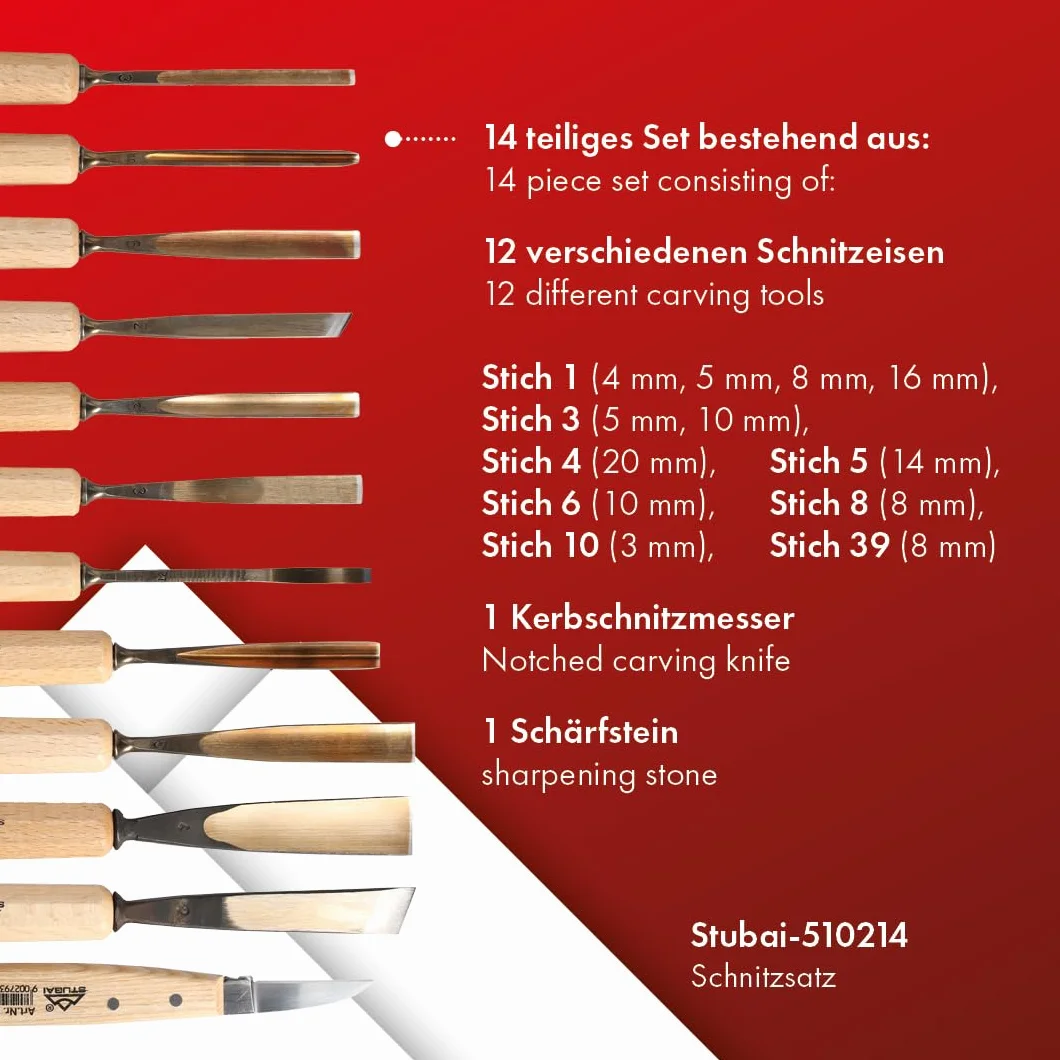 Stubai 510214 Assortimento Sgorbie per Scultori, 14 Pzi