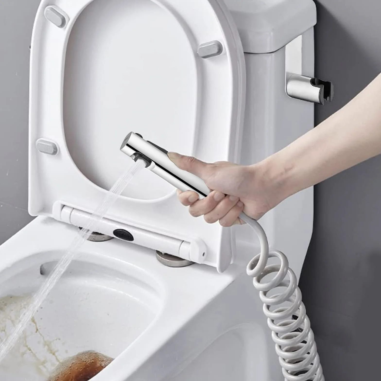 Kit Doccetta per Bidet Portatile ABS Spruzzatore WC Doppia Modalità Doccia Deviatore 2 Vie Tubo Flessibile 150 cm Supporto