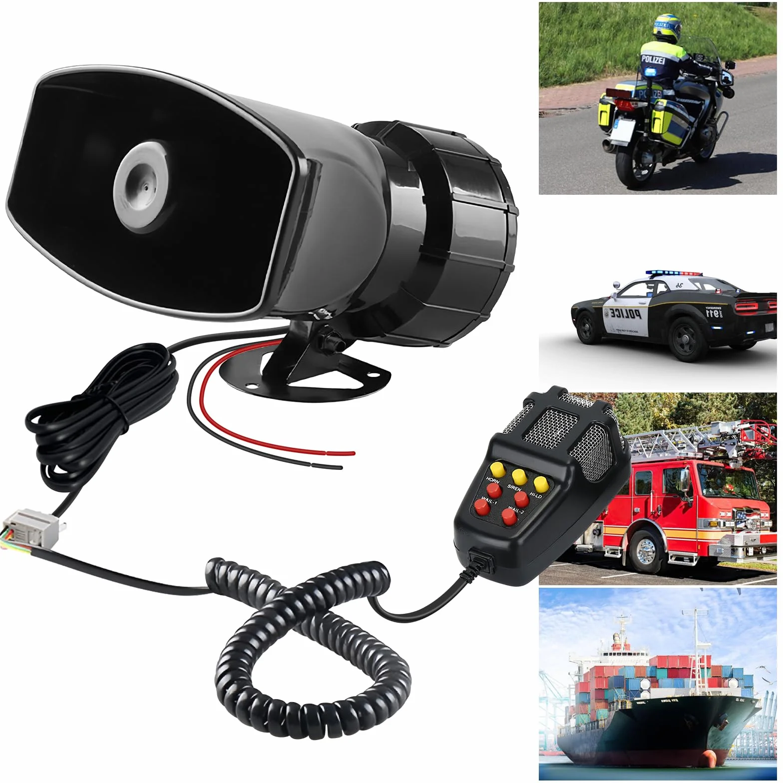 Sirena Autos,12V 100W Sirena Senzas Fili,Audio Autos Sirena,Sirena Per Auto Con 7 Toni,7 Tono Sound Car Sirena,Altoparlante Per Sirena Per Auto,Moto,Camion,Barca