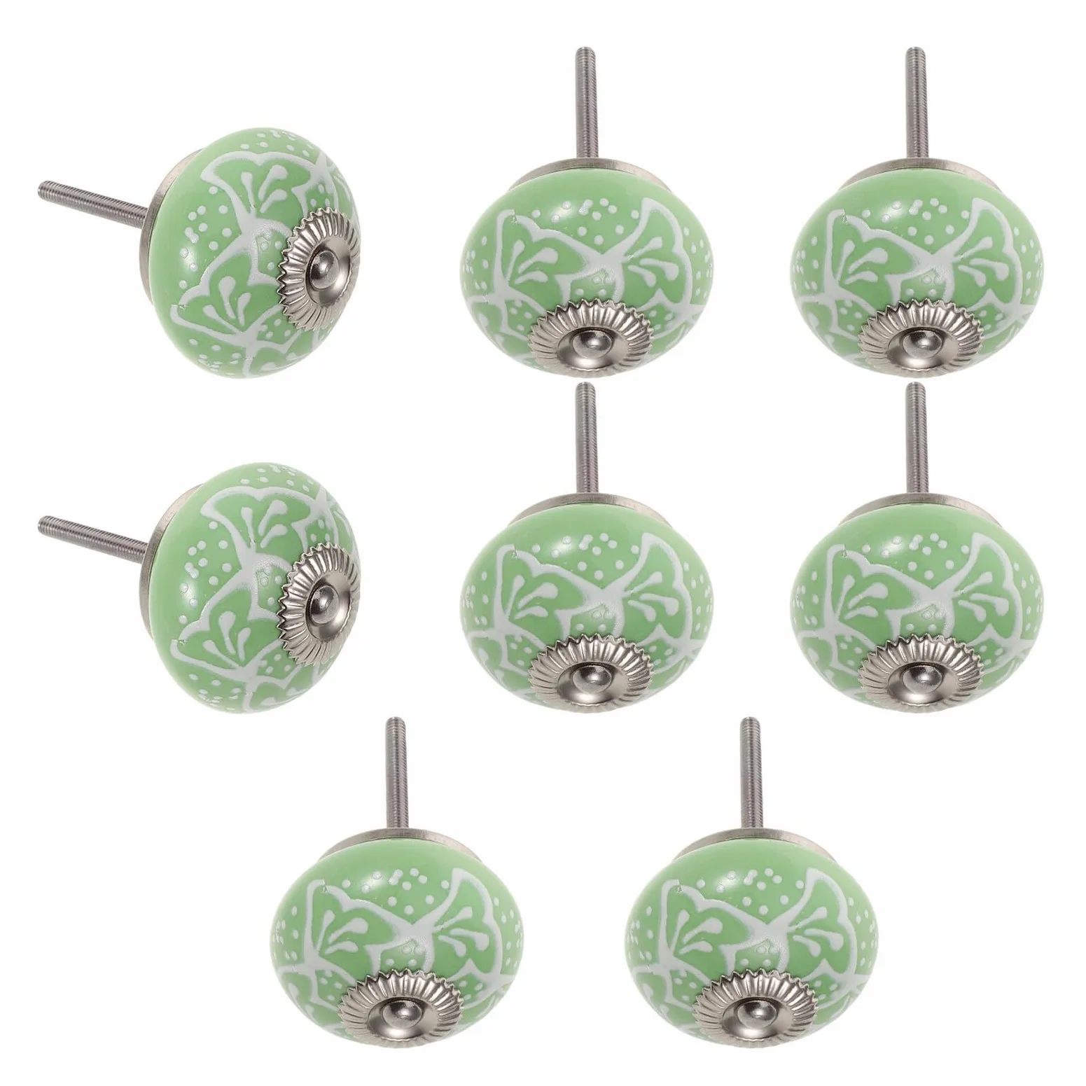 10 Pezzi Pomelli in Ceramica Verde Stampati Manopole Rotonde Resistenti per Armadi e Mobili Cucina Maniglie Decorativi per Comò e Armadietti con Viti Incluse
