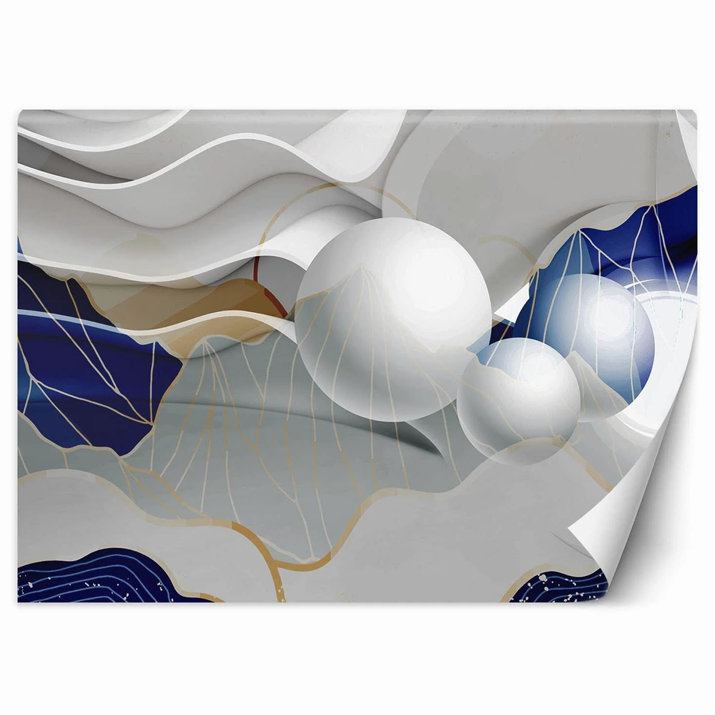 Feeby Carta Da Parati Fotografica Struttura 3D Illusione 3D 400x280 cm blu Moderne Decorazione Da Muro Poster Gigante Design Soggiorno Ufficio Camera Da Letto Astrazione Sfere Onde