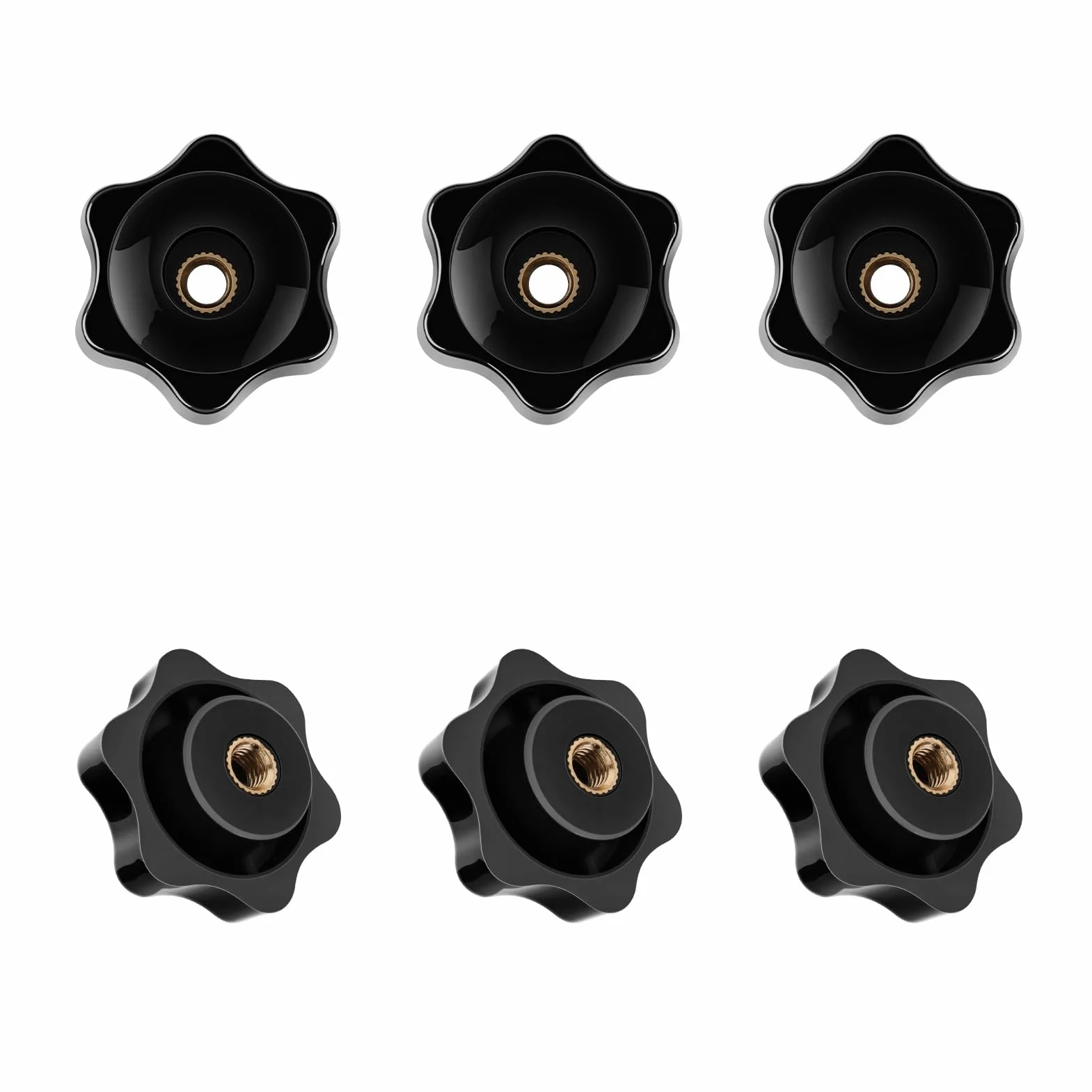 Manopola a Stella M6 M8 M10 Passante Testa Esagonale Filettata Femmina Maniglia Bloccaggio Vite Plastica Nera