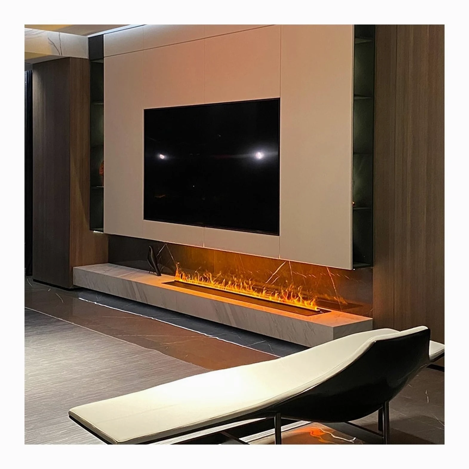 Camino elettrico in acciaio inox da 59" Camini atomizzati 3D Simulazione fiamma tattile, 59 × 9,4 × 7,9 pollici, Camino elettronico nero