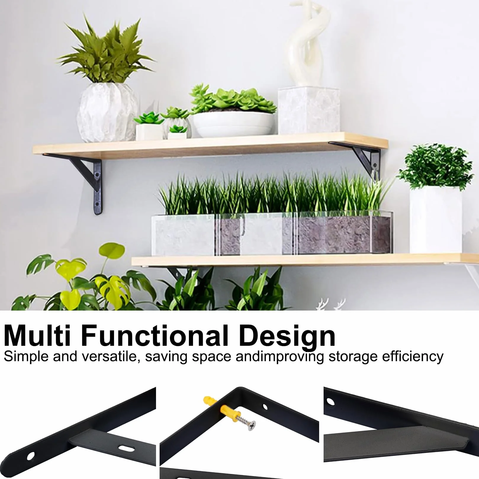 Reggimensola Carichi Pesanti Triangolari da Muro Nero 25x15,5x1,6cm Staffe per Mensole