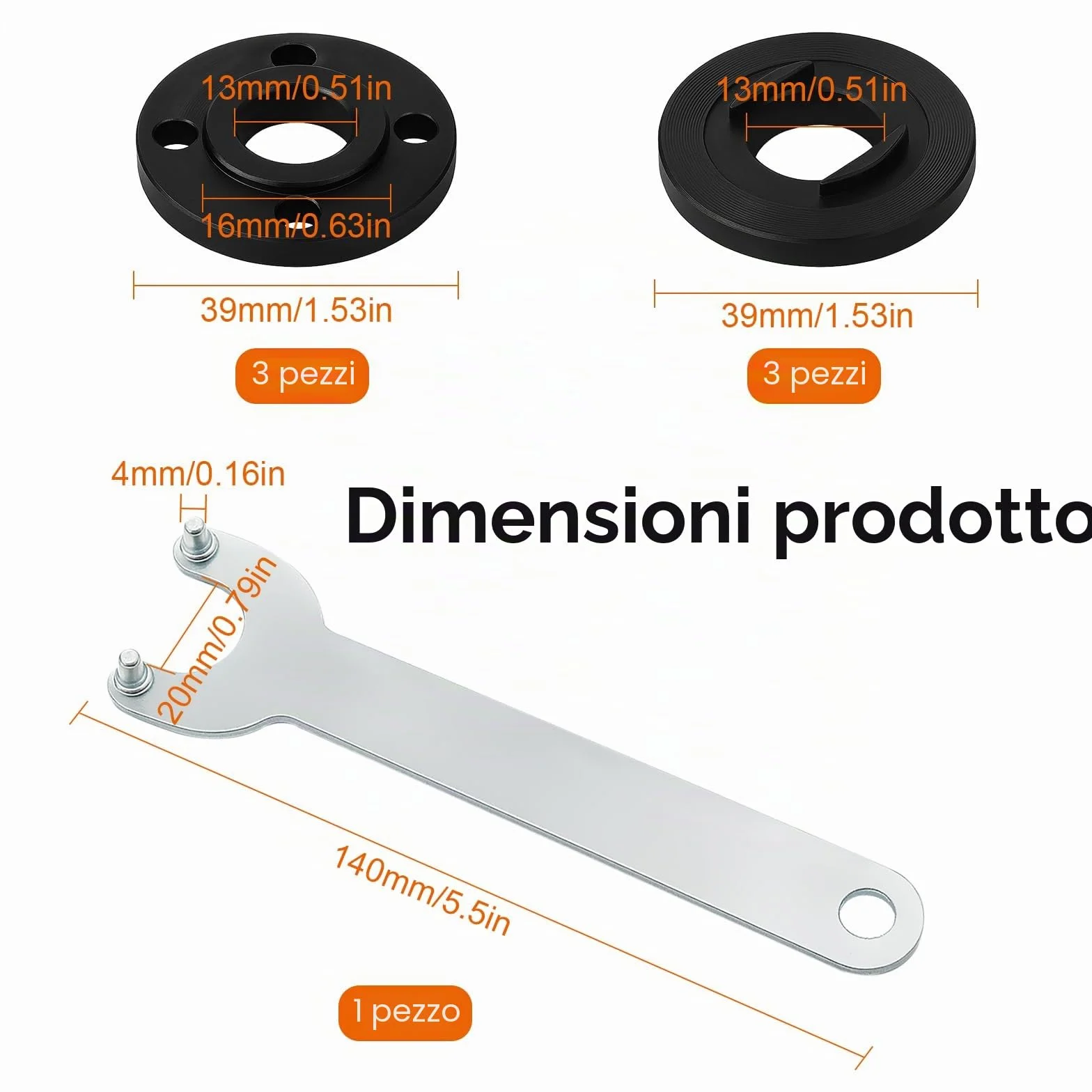 Dadi Flangiati per Smerigliatrice Angolare M14 140mm, Chiave e Flangia Interna 7 Pezzi