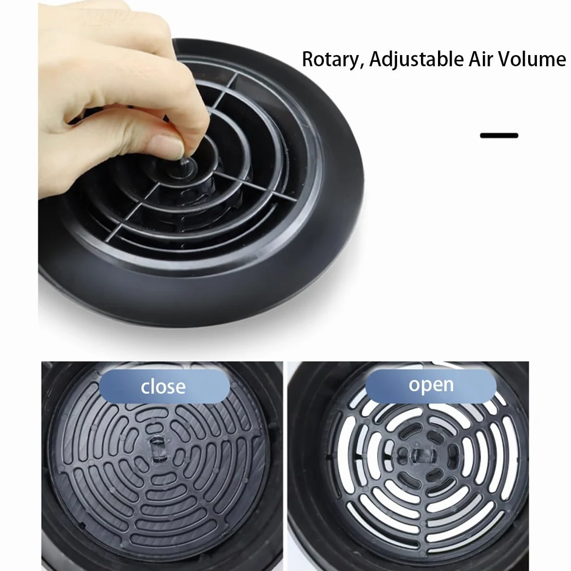 Griglia di ventilazione a parete regolabile rotonda in plastica ABS | ABS regolabile rotondo nero da 75-200 mm: ventilazione con canalizzazione a parete for bagno, cucina, ufficio(150mm)