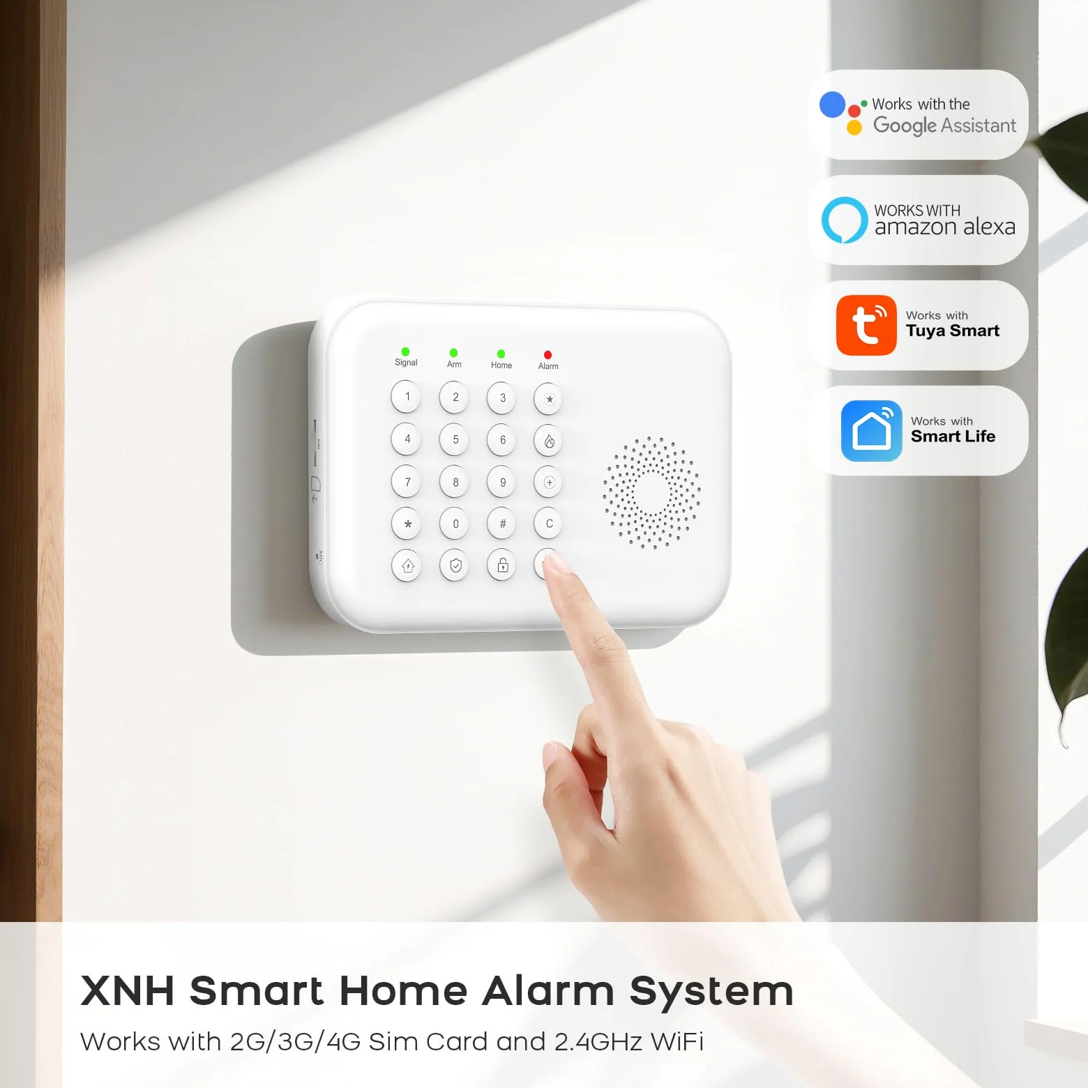 Kit sistemi di sicurezza domestica wireless, sistema di allarme 4G/WiFi + GSM con selezione automatica, app e controllo vocale, senza costi mensili, compatibile con Alexa e Google Assistant