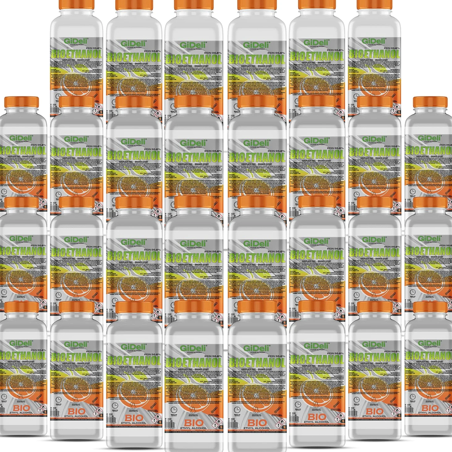 GiDeli Bioetanolo, 30 x 1 l, profumo d'arancia, 96,6% etanolo, per camini interni ed esterni, senza fumo e fuliggine, da mais e barbabietola da zucchero