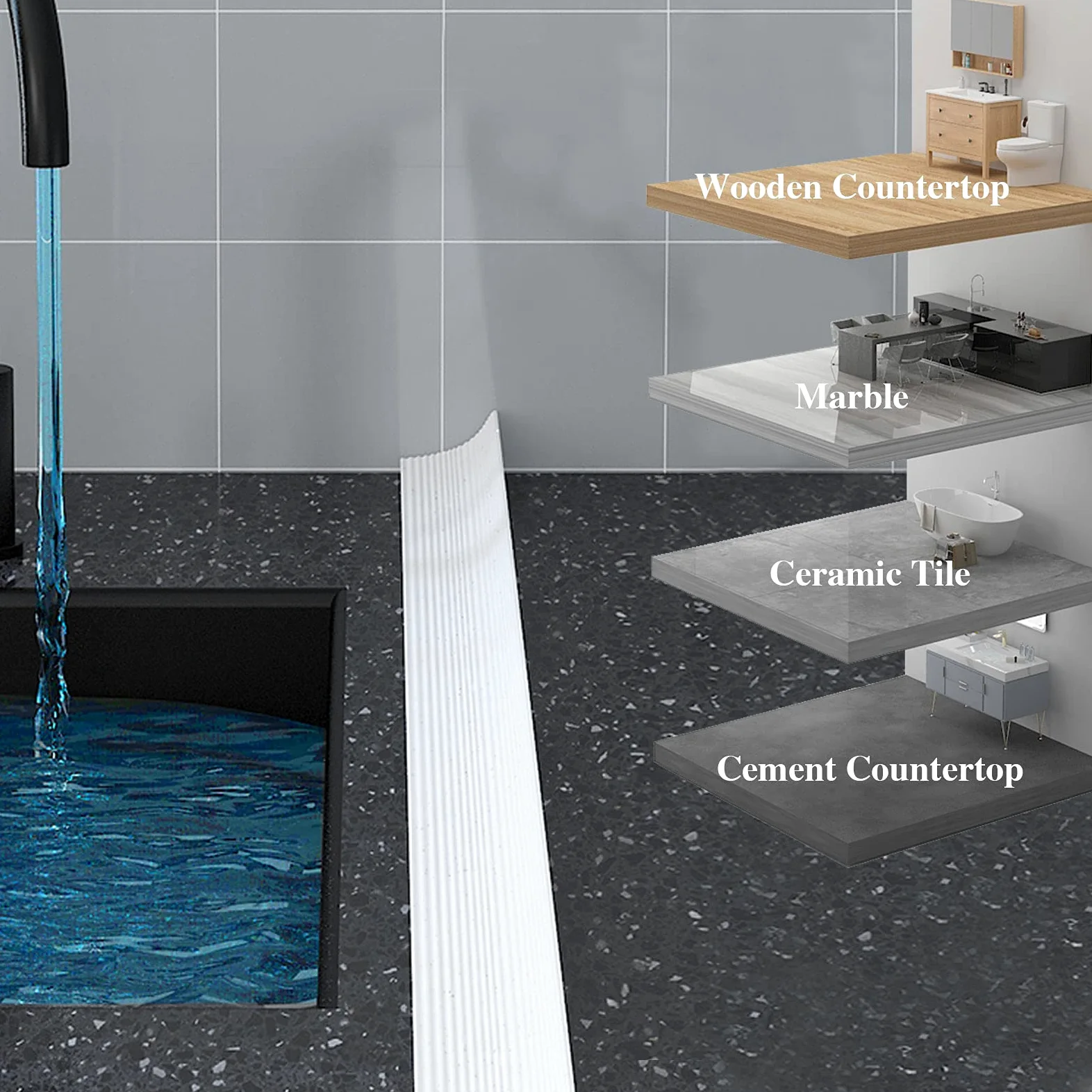 Striscia di ritenzione impermeabile pieghevole per doccia per bagno e cucina, separazione asciutta e bagnata, 500 cm, soluzione efficace per il controllo dell'acqua.