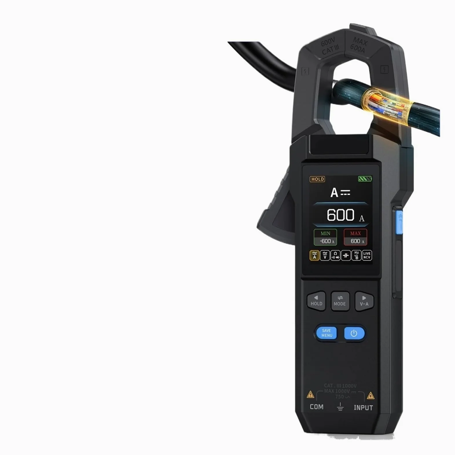 Pinza amperometrica DC AC DMC-100-10000 conteggi, 600 A, tester USB/NCV Capacità, Frequenza