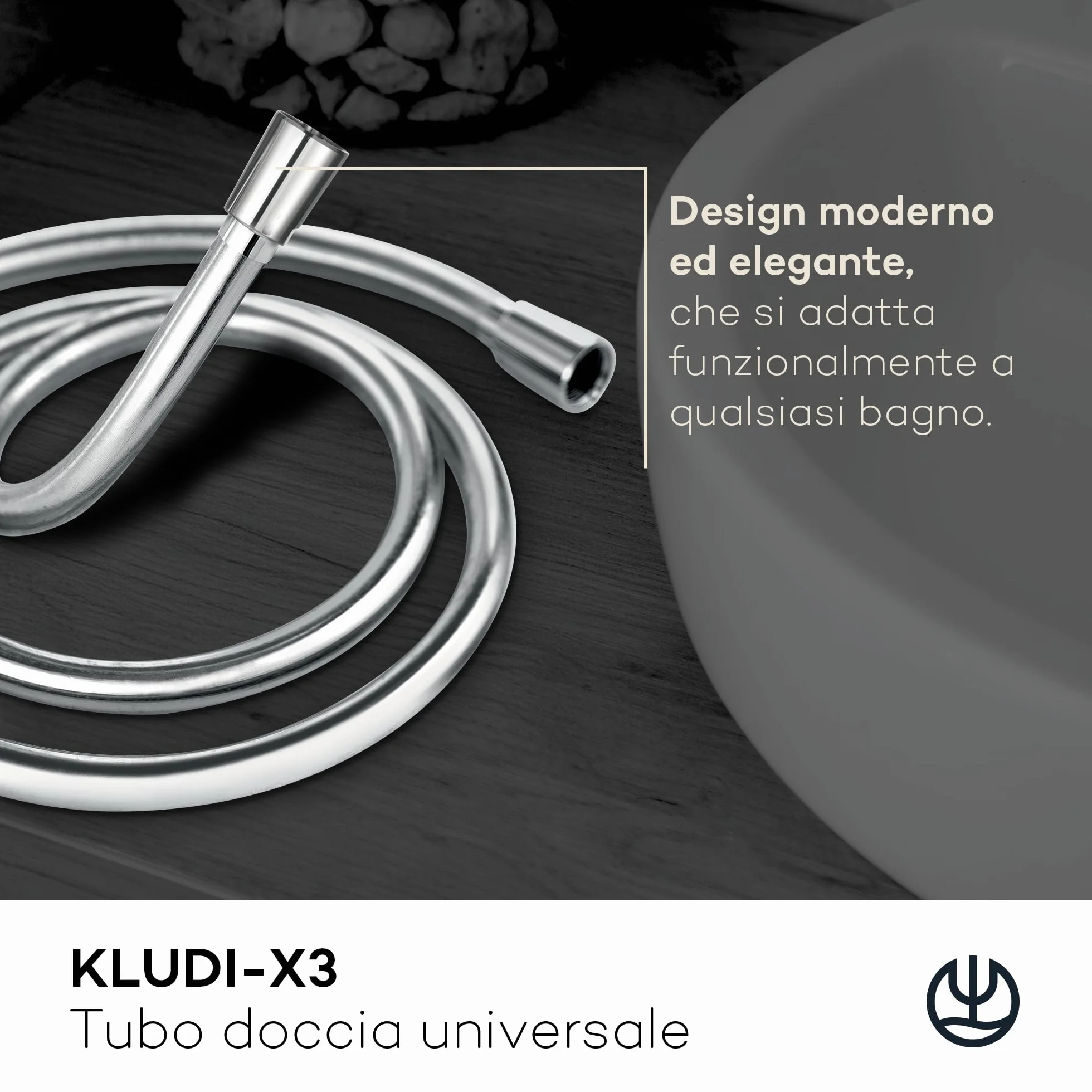 KLUDI-X3 tubo doccia universale 1,60 m, facile da pulire, flessibile doccia con doppia protezione antitorsione, resistente al kink, attacco standard, tubo flessible doccia cromo
