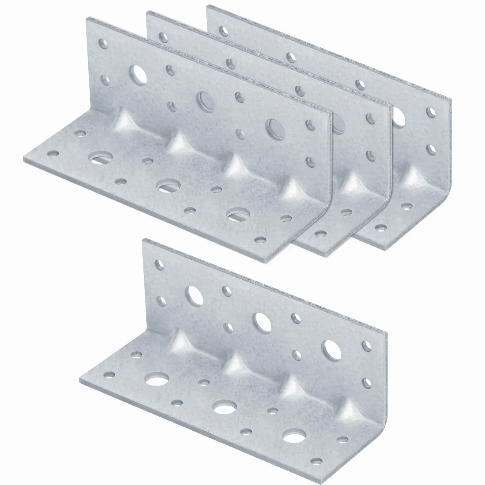 Confezione da 4 staffe angolari a L in acciaio zincato, con design rinforzato, connettore resistente a 90 gradi per mensole in legno, mobili, carico massimo 64,9 kg