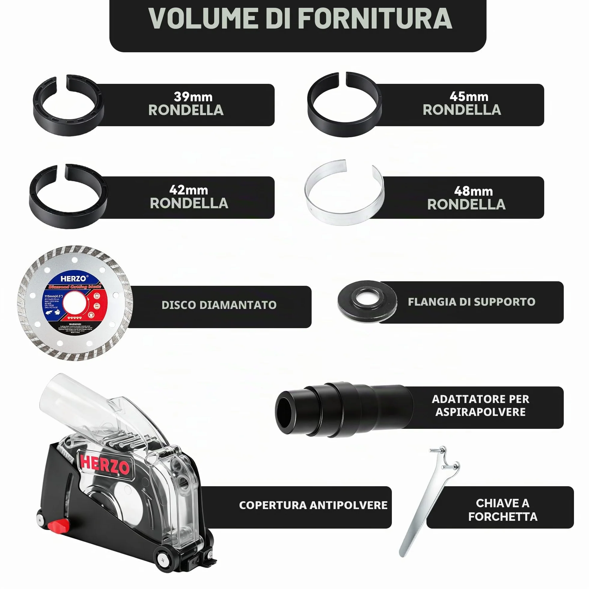 HERZO Cuffia Aspirazione con Slitta 115/125 mm