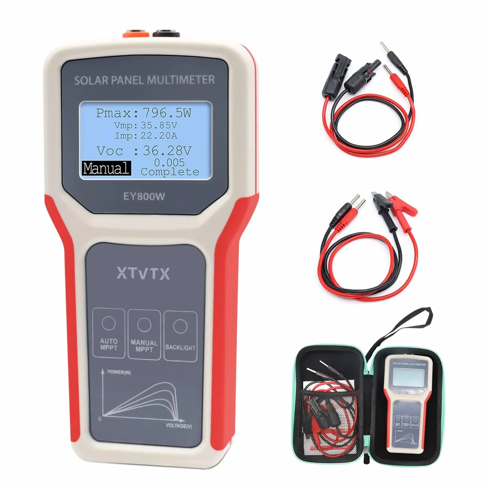 Tester di pannello solare, multimetro per pannello fotovoltaico stile migliorato EY800W, con schermo LCD ultra chiaro