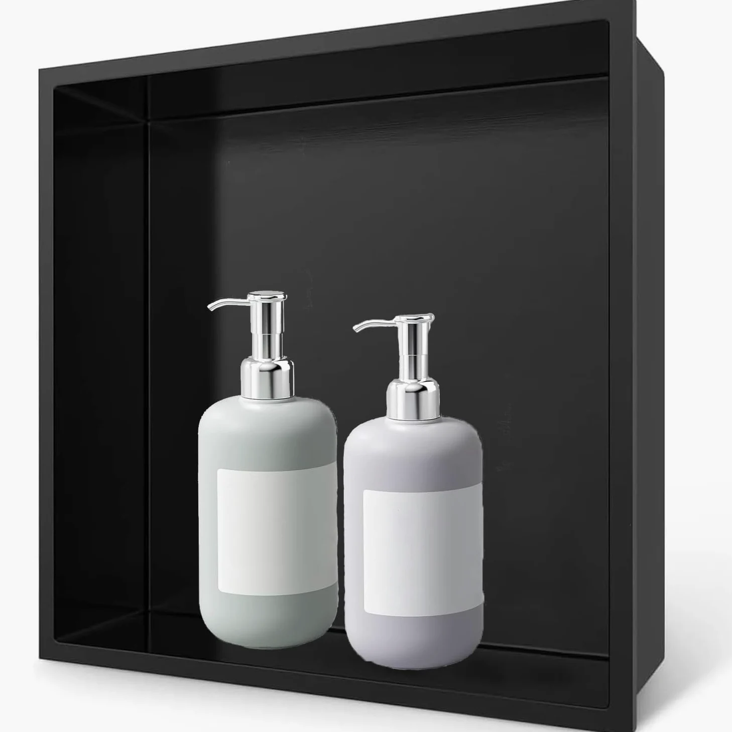Mensola da parete per doccia in acciaio inox senza trapano, 320 x 320 x 125 mm, finitura nera, ideale per l'organizzazione del bagno e soluzioni di archiviazione, resistente alla ruggine, design