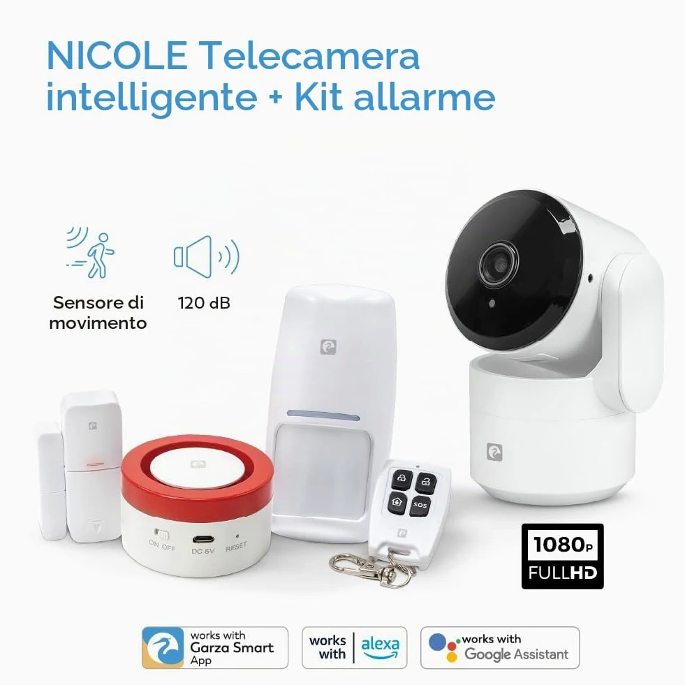 Garza Smart Kit Sicurezza WiFi con Telecamera 1080P e Siren