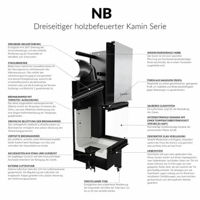 KRATKI Inserto per camino in acciaio a legna NBC 10 kW Ø200 saliscendi A+ | Acciaio nero, efficienza 83%, classe A+. Ecodesign, BImSchV 2, Kratki PRO; per recupero calore.; combustione efficiente