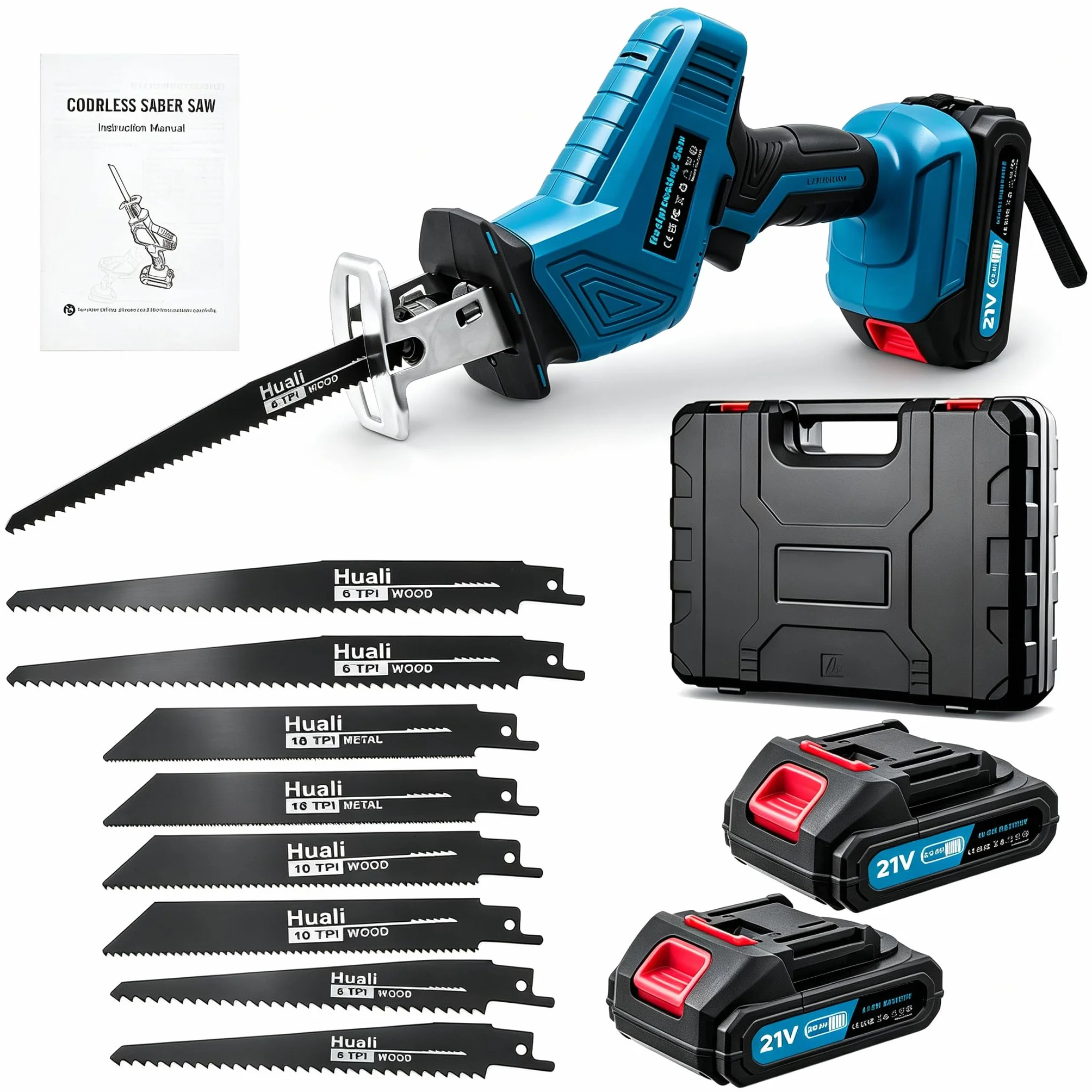 Sega a Gattuccio a Batteria 21V,Sega Elettrica con 2 x 2.0Ah Batteria,0-4000 RPM Velocità Variabile,Seghetto 𝐚 Gattuccio con 8 Lame di Seg𝐚 Senza Utensili,per Legno e Metallo