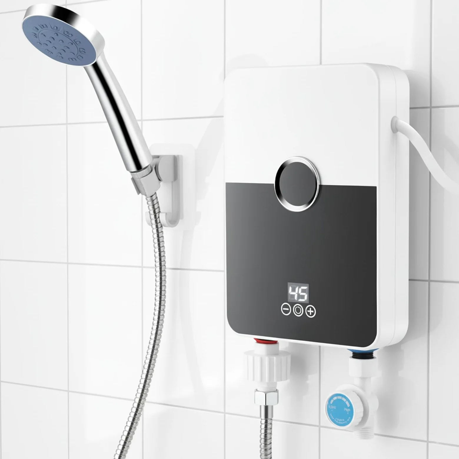 Scaldabagno Istantaneo Elettrico 6000W con Doccetta, Mini Scaldacqua a Cascata con Touchscreen LED per Cucina e Bagno, Classe A, in Acciaio Inox
