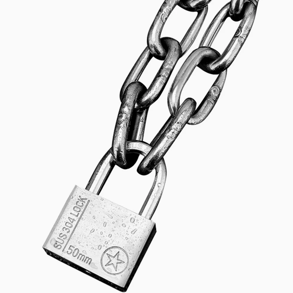 Lucchetto con 4 chiavi, la catena è lunga 1 m, spessa 6 mm, 8, 10 e dimensione del lucchetto 50 x 68 Viene utilizzato for le serrature di sicurezza(6mm)