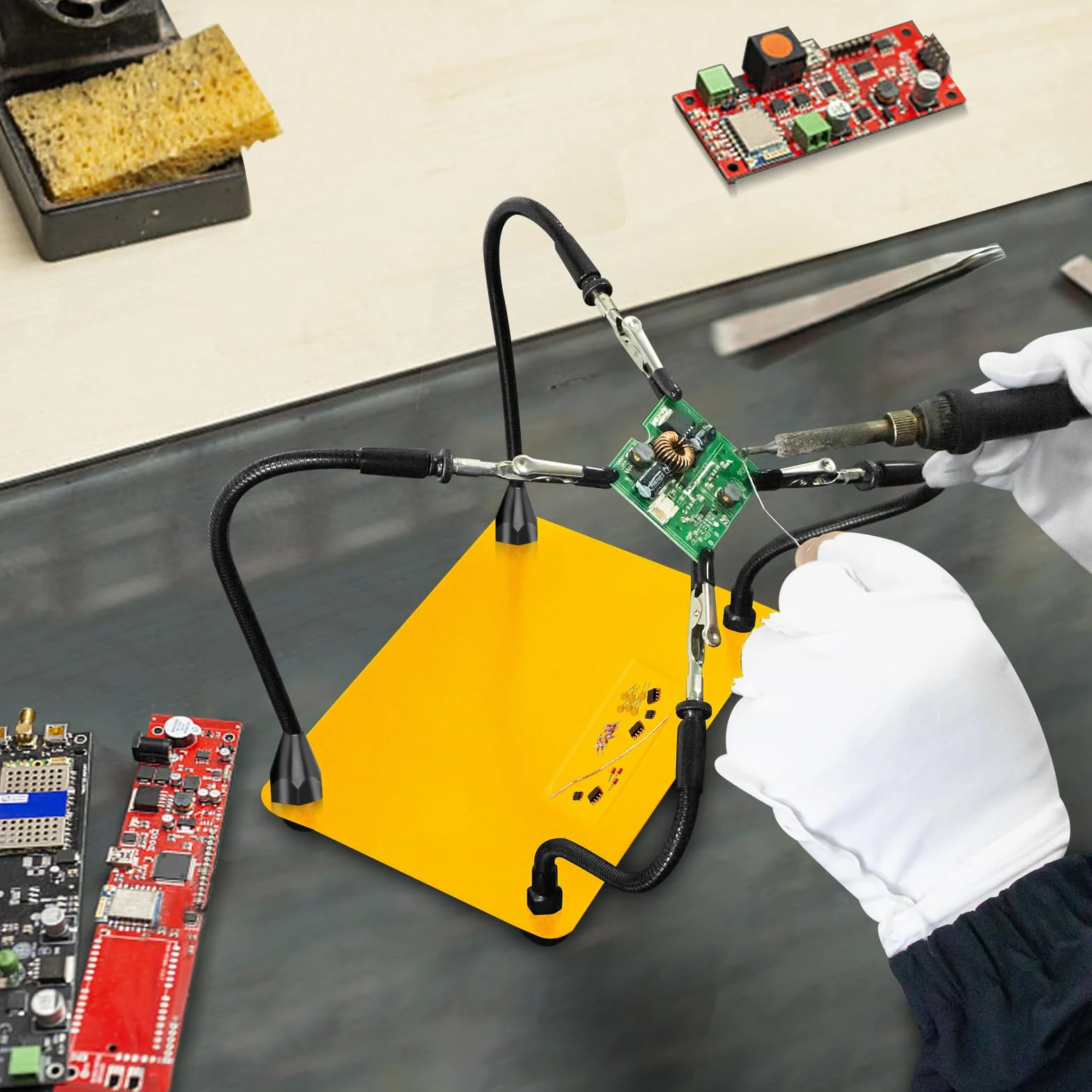 Terza mano saldatura, accessori modellismo, strumento di supporto per PCB per saldatura tonhui, quattro bracci, helping hands fai da te, hobby, officina