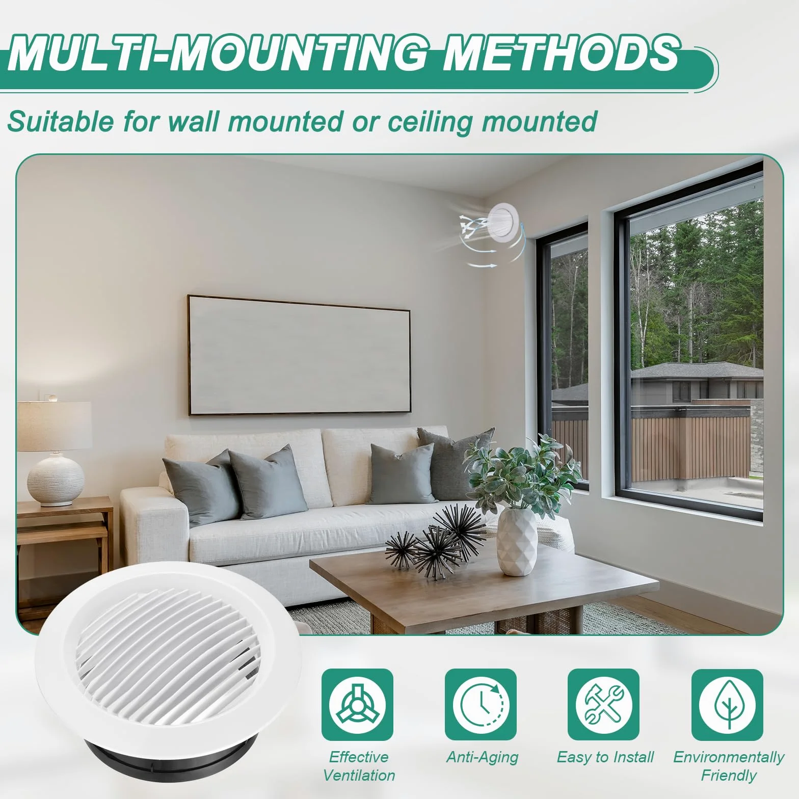 QUARKZMAN Soffit Vent 150mm ABS Rotondo Griglia Di Sfiato Griglia | A Soffitto, Con Persiane Diffusore, Per Soffitto, Per Sistema Di Ventilazione Casa Bagno Ufficio Cucina, 150mm, ABS, Rotondo