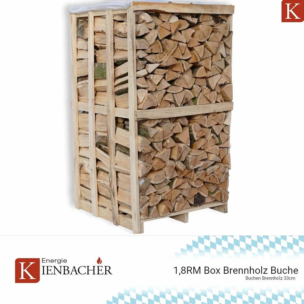 3 scatole da 1,8 RM di faggio, 33 cm, legna da ardere asciutta, pronta al forno, legna da ardere, falò, falò, forno per pizza = circa 6,5 stelle, energia Kienbacher (scatola da 3 x 1,8 RM)