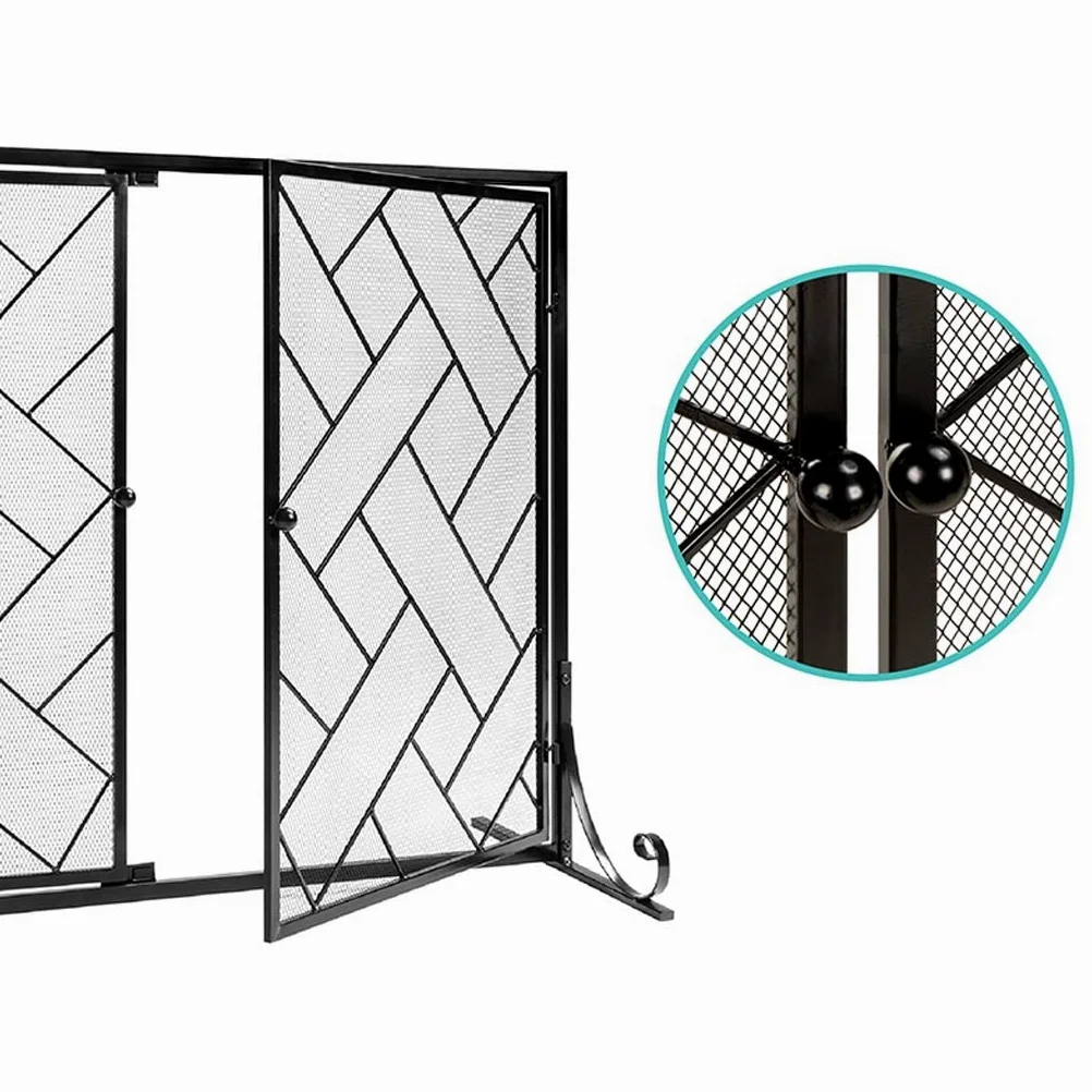 Decorazione per camino, in ferro battuto, parascintille in ferro battuto, design cavo, divisorio per caminetto, 101 x 80 cm, recinzione per stufa semplice e funzionale