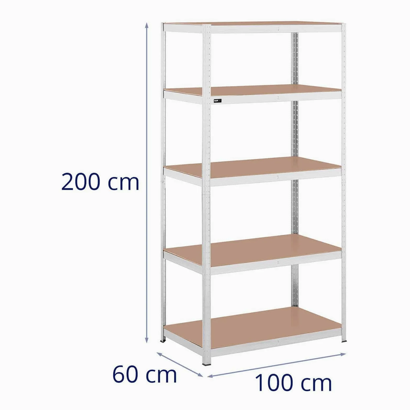 Helloshop26 Scaffale carico pesante, 100 x 60 x 197 cm, supporta 5 x 150 kg, robusto garage officina attrezzi grigio 14_0005173