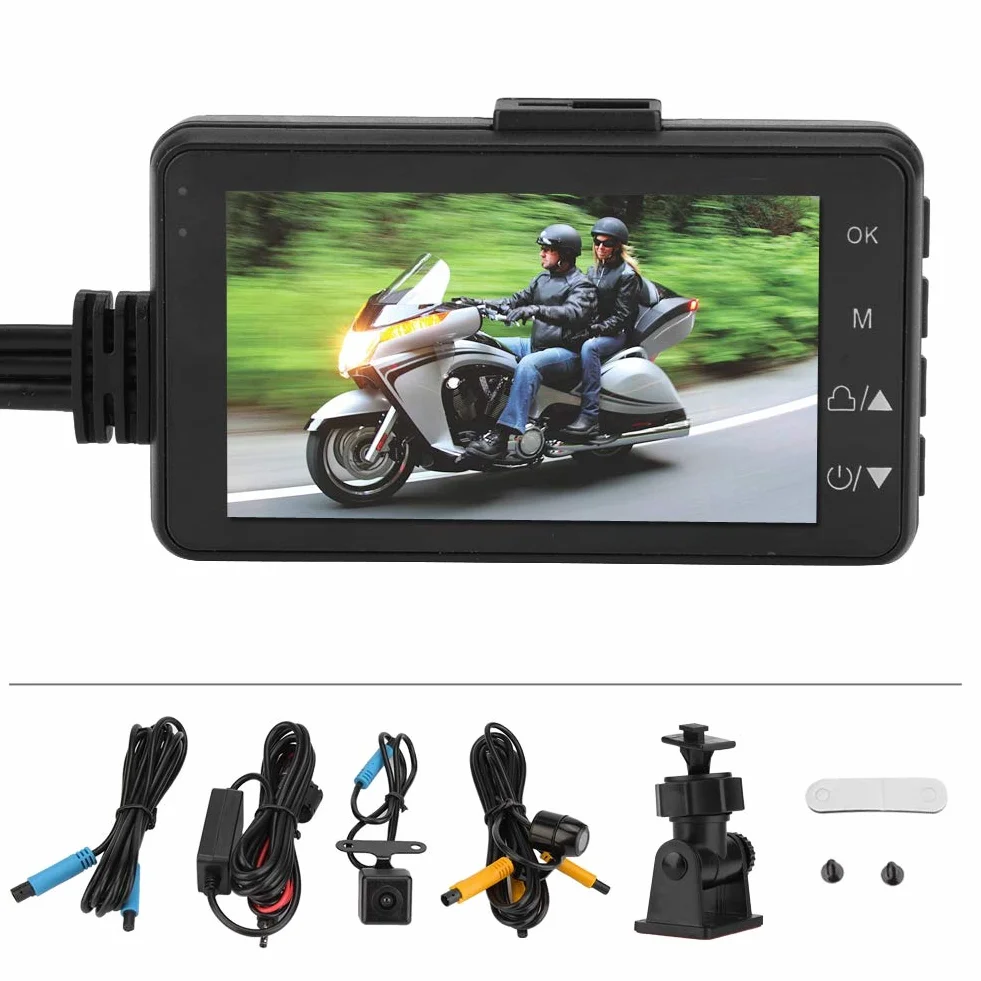 Akozon pollici HD 1080P Registratore per moto di telecamere di registrazione per motocicletta Fotocamera per soffiaggio a specchio Impermeabile 120 ° Grandangolare Dual