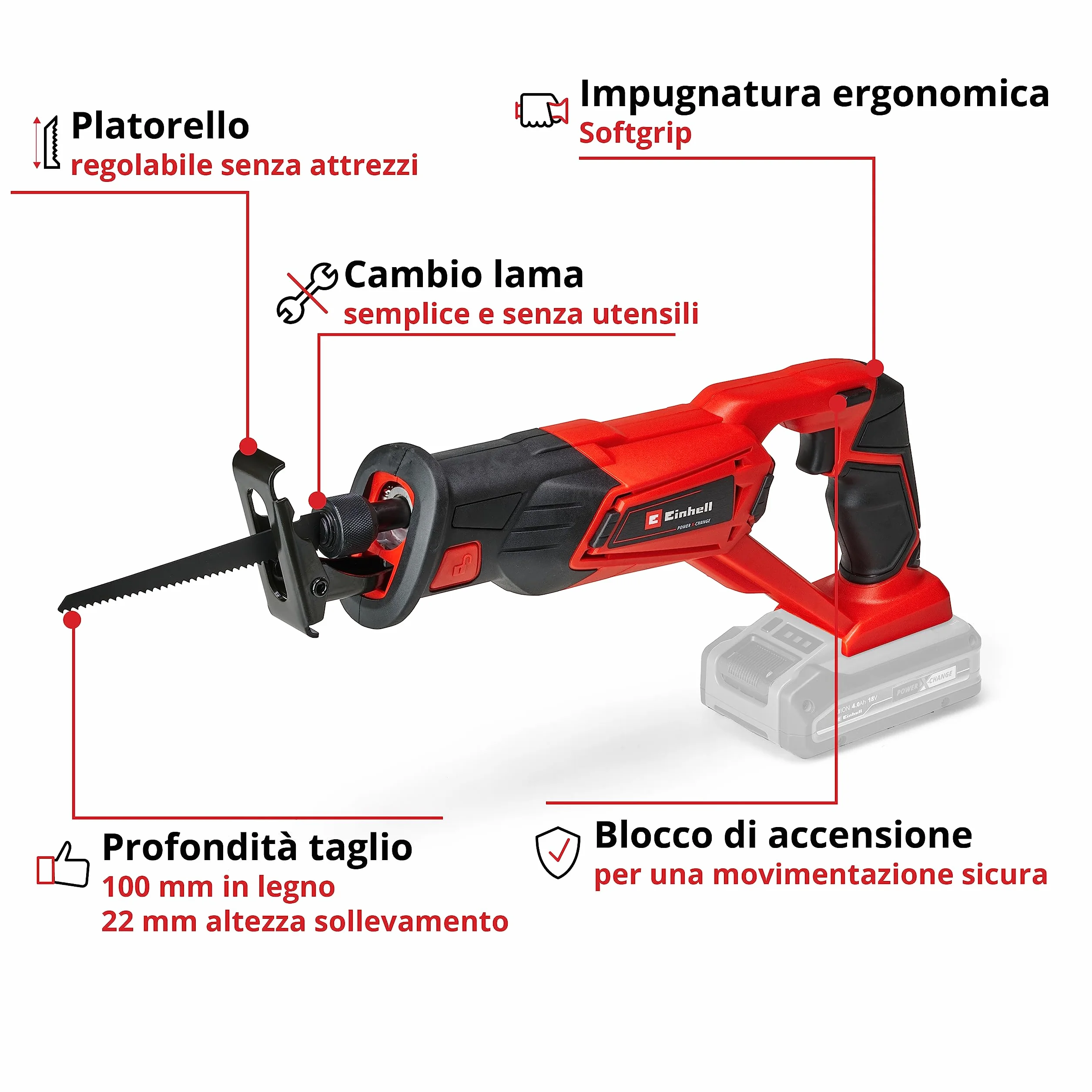 Einhell Gattuccio a Batteria TE-AP18 Li Solo, Vari, Black, Red, Senza Batteria e Caricabatteria - Famiglia Power X-Change