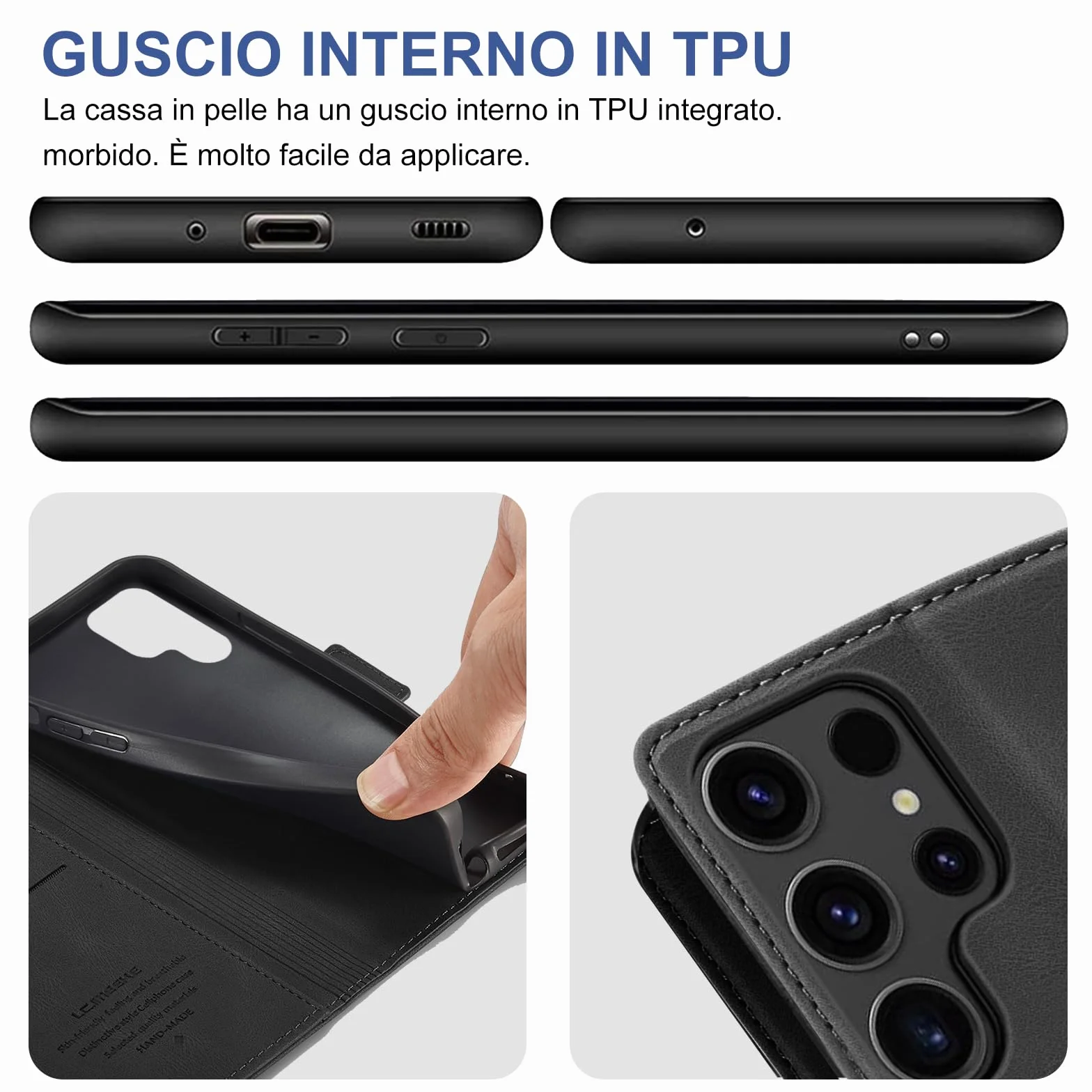 Cover per Samsung Galaxy S24 Ultra Custodia con Vetro Temperato, Premium PU Portafoglio Slot per Scheda RFID Antifurto Funzione Supporto Flip Case, Antiurto per Samsung S24 Ultra 5G Cover (Nero)