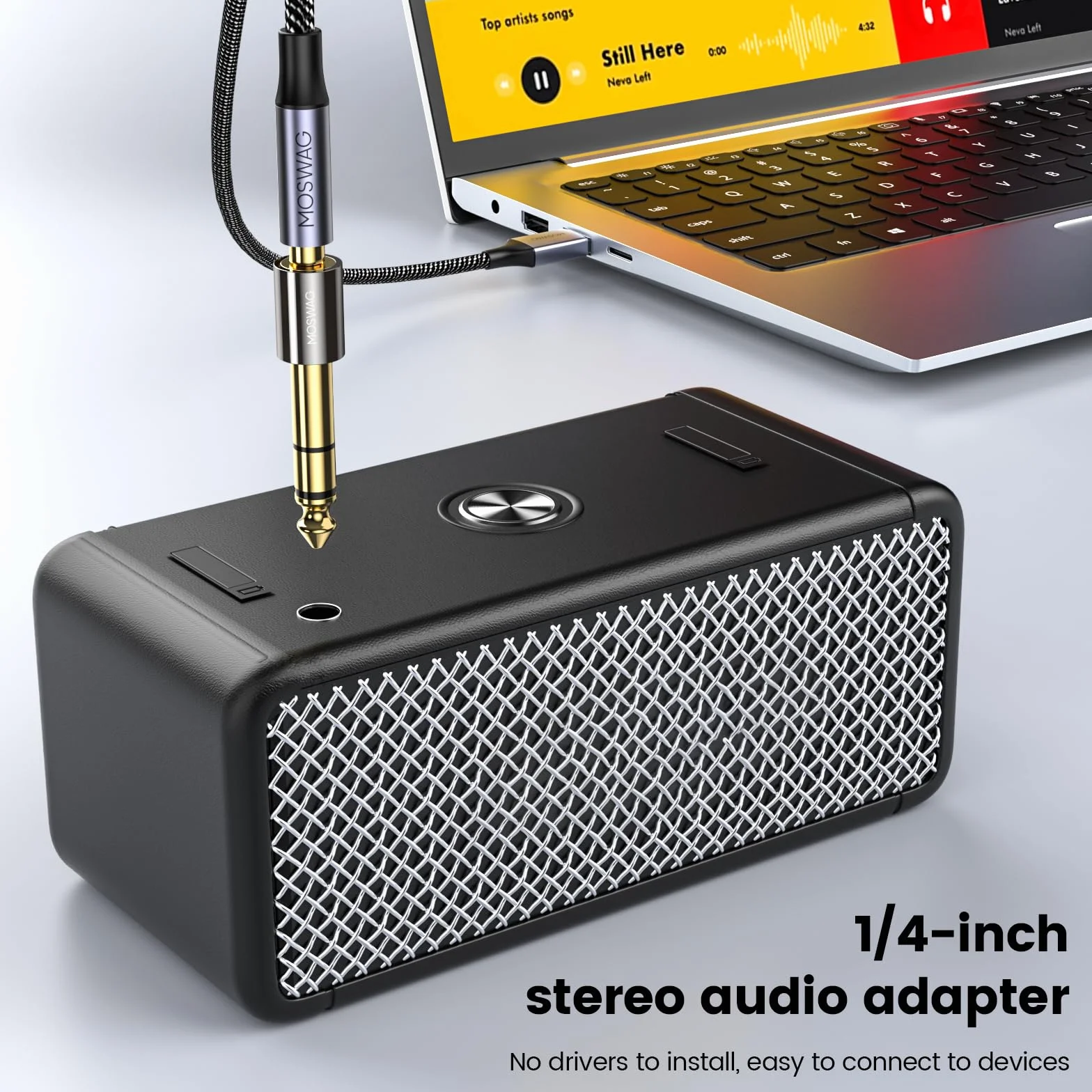 MOSWAG Adattatore jack, adattatore audio jack da 3,5 femmina a 6,3 maschio, convertitore 6,35 mm a 3,5 mm per cavo chitarra, telefono, computer desktop (2 confezioni)