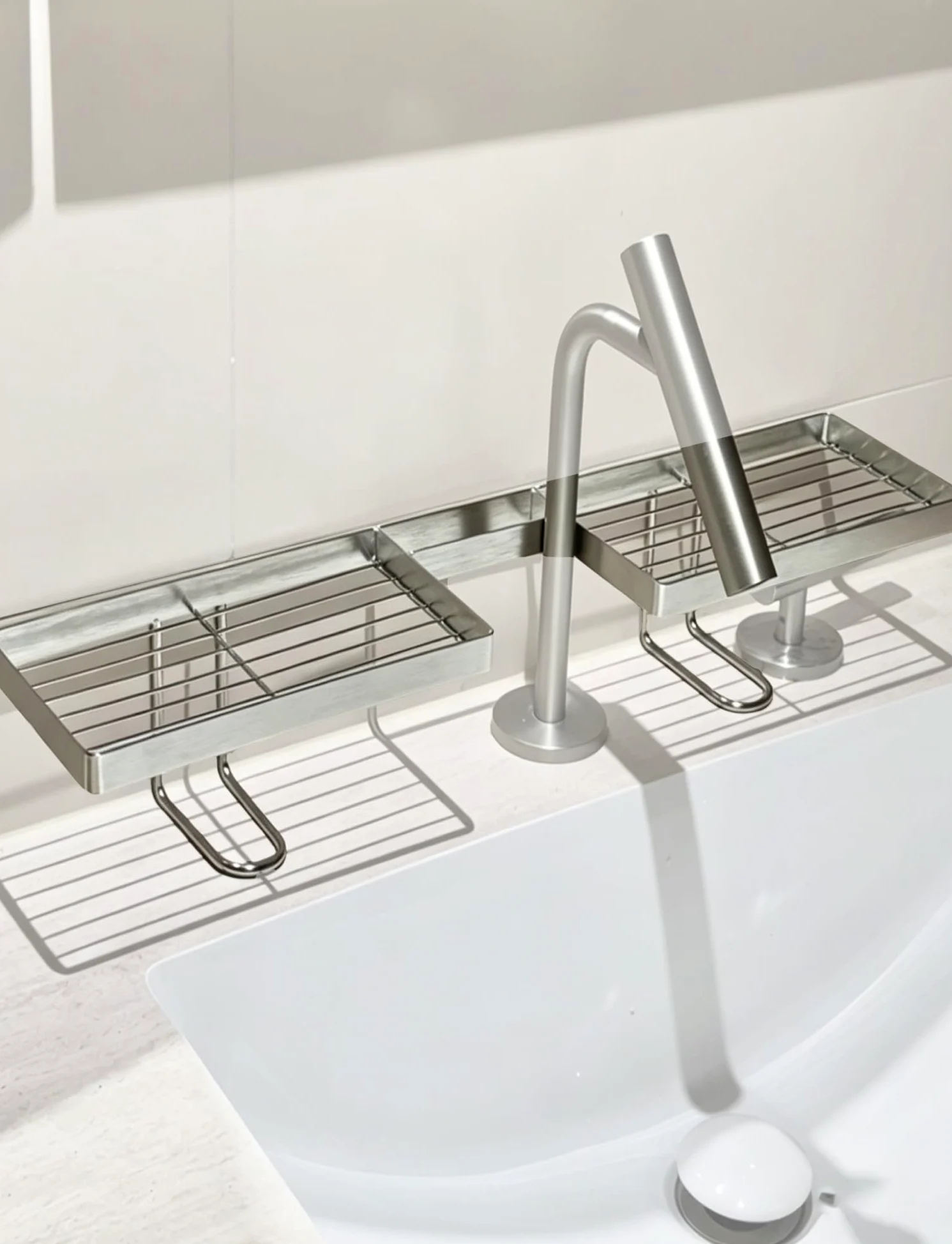 Mensola per rubinetti in acciaio inox, ripiano autoportante per sopra il lavandino, nessun montaggio richiesto, spazio per cucina e bagno (60 cm)