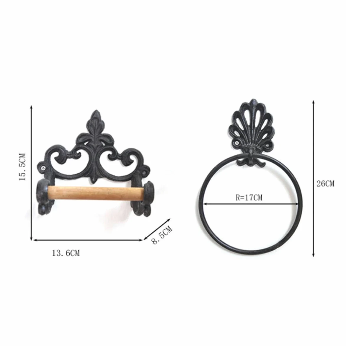 Anello Portasciugamani Rotondo in Ferro Battuto, 2 Pezzi | Stile Retro Semplice ed Elegante, Nero, Accessori di Montaggio Inclusi