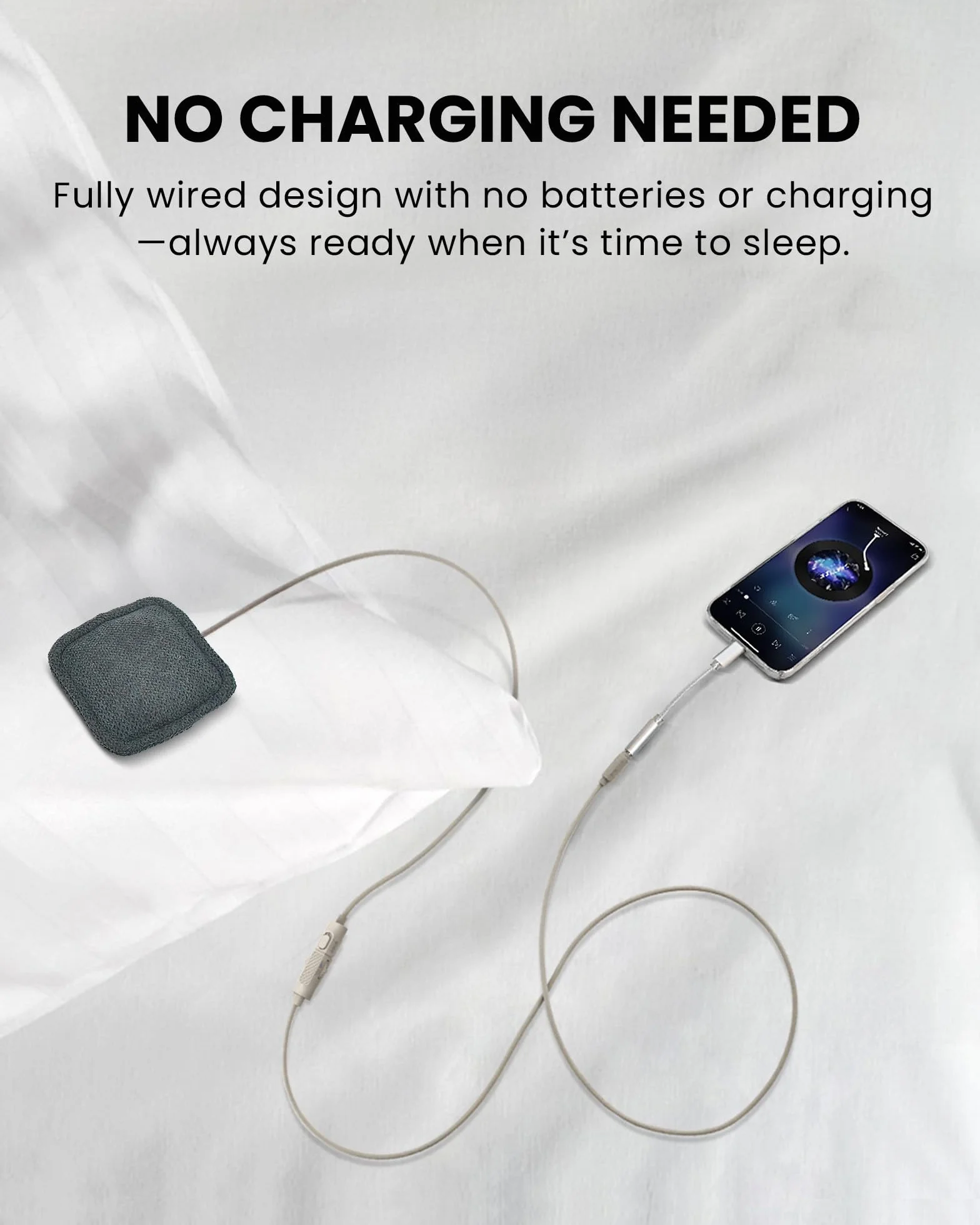 Avantree Slumber Mini – Altoparlante Da Cuscino Con Cavo Per Dormire, Audio Notturno Morbido, Senza Ricarica, Controllo Volume In Linea, USB-C E AUX, Cuffie Per Podcast E Audiolibri