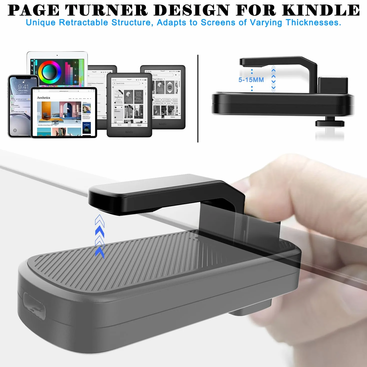 Telecomando per Kindle 2024 del Lettore di Pagine Elettroniche,Progettato per Kindle con Diverse Spessore di Custodie, Compatibile Anche con Smartphone e Tablet.