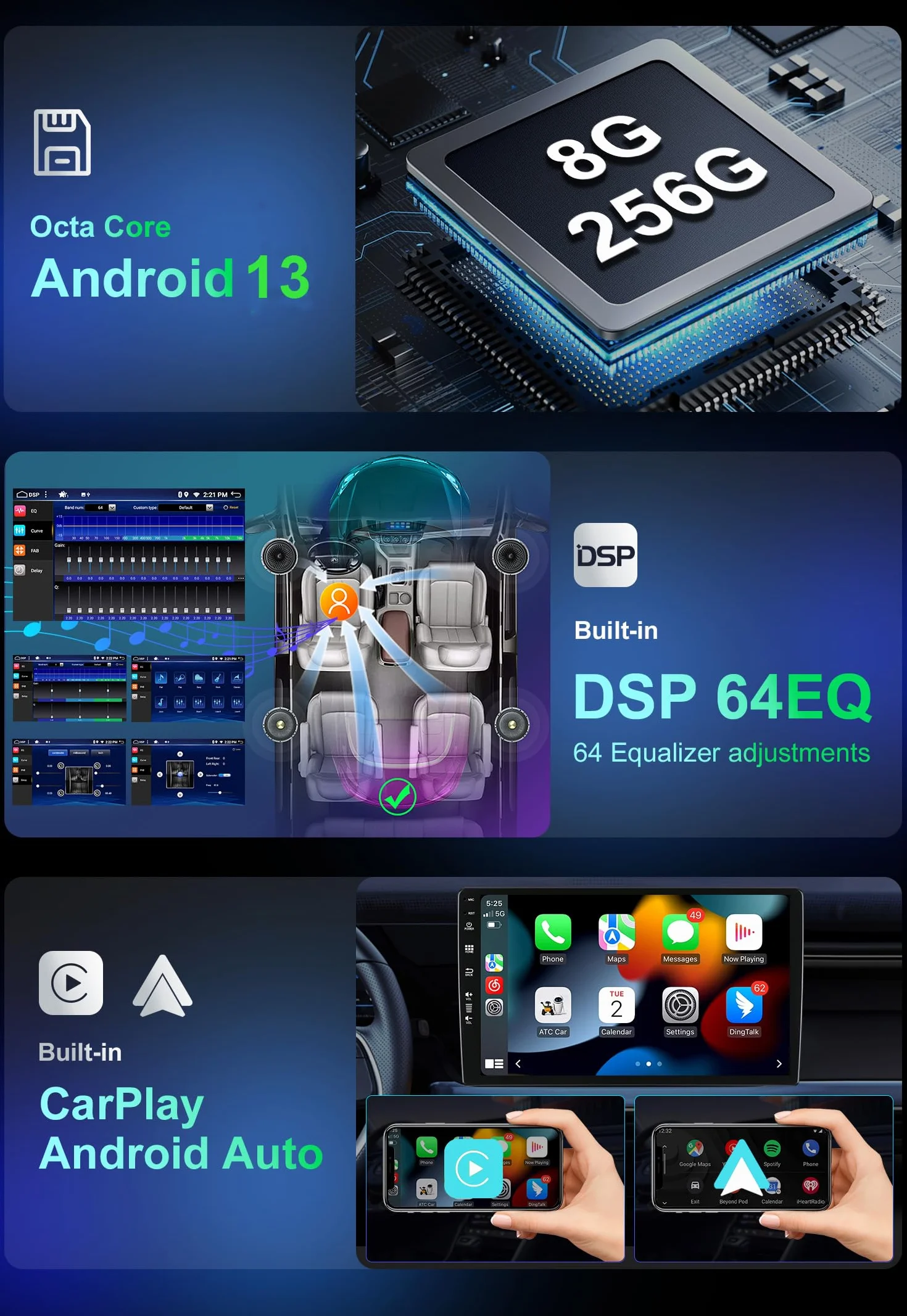 [8G+256G] 2 Din Android 12 Autoradio Per Renault Clio 4 ZOE 2016-2019 - Built-in DSP/Carplay/Android Auto/GPS/WiFi/Volante Camera&MIC GRATUITI - Supporto RDS DAB 360-Camera Fast Boot - 9 Pollici IPS