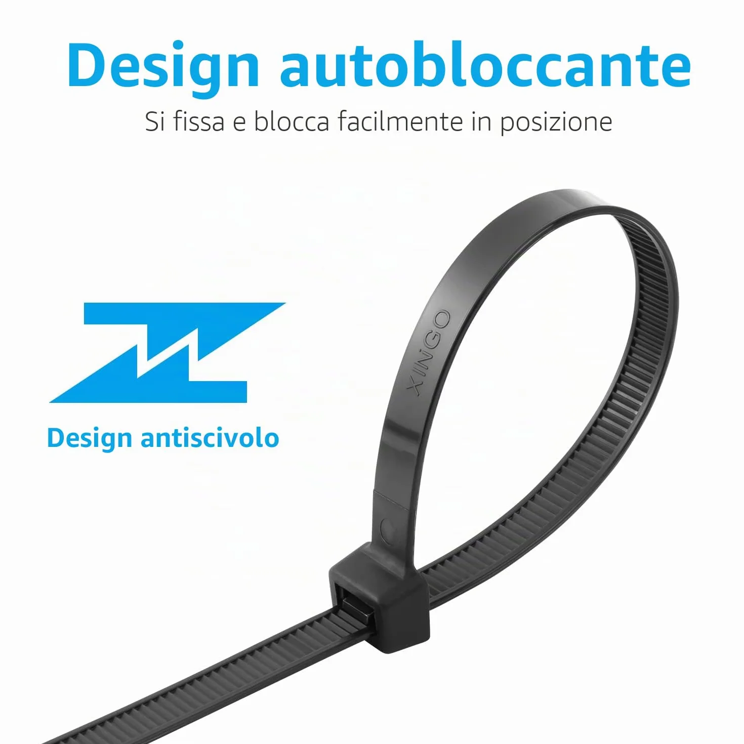 XINGO 100 Pezzi LungheFascette Plastica per Cablaggio Nero, 600mm x 9mm, Resistenza Alla Trazione 80 kg, Fascette per cavi grandi Fascette in nylon