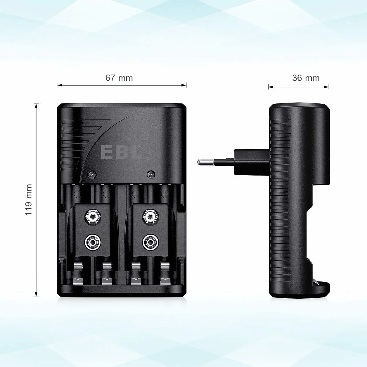 EBL Plug Caricabatterie Universale per AA e AAA 9V Ni-MH Batterie Ricaricabili, Carica Rapida, Indicatori LED Intelligenti